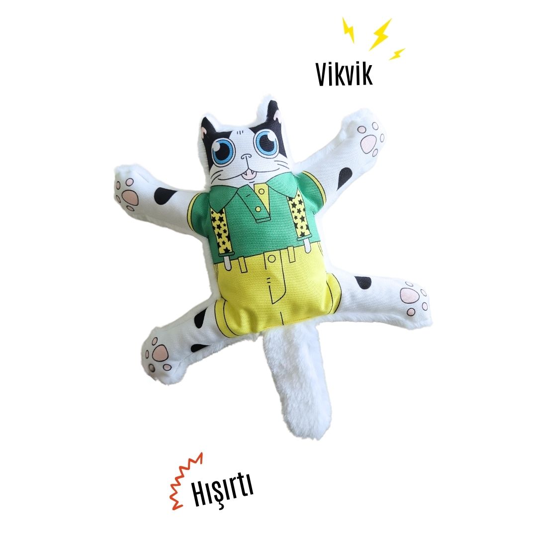 Mihav Sesli Köpek Oyuncağı | Vikvik ve Hışırtılı Kedi Şekilli Aktivite Oyuncağı