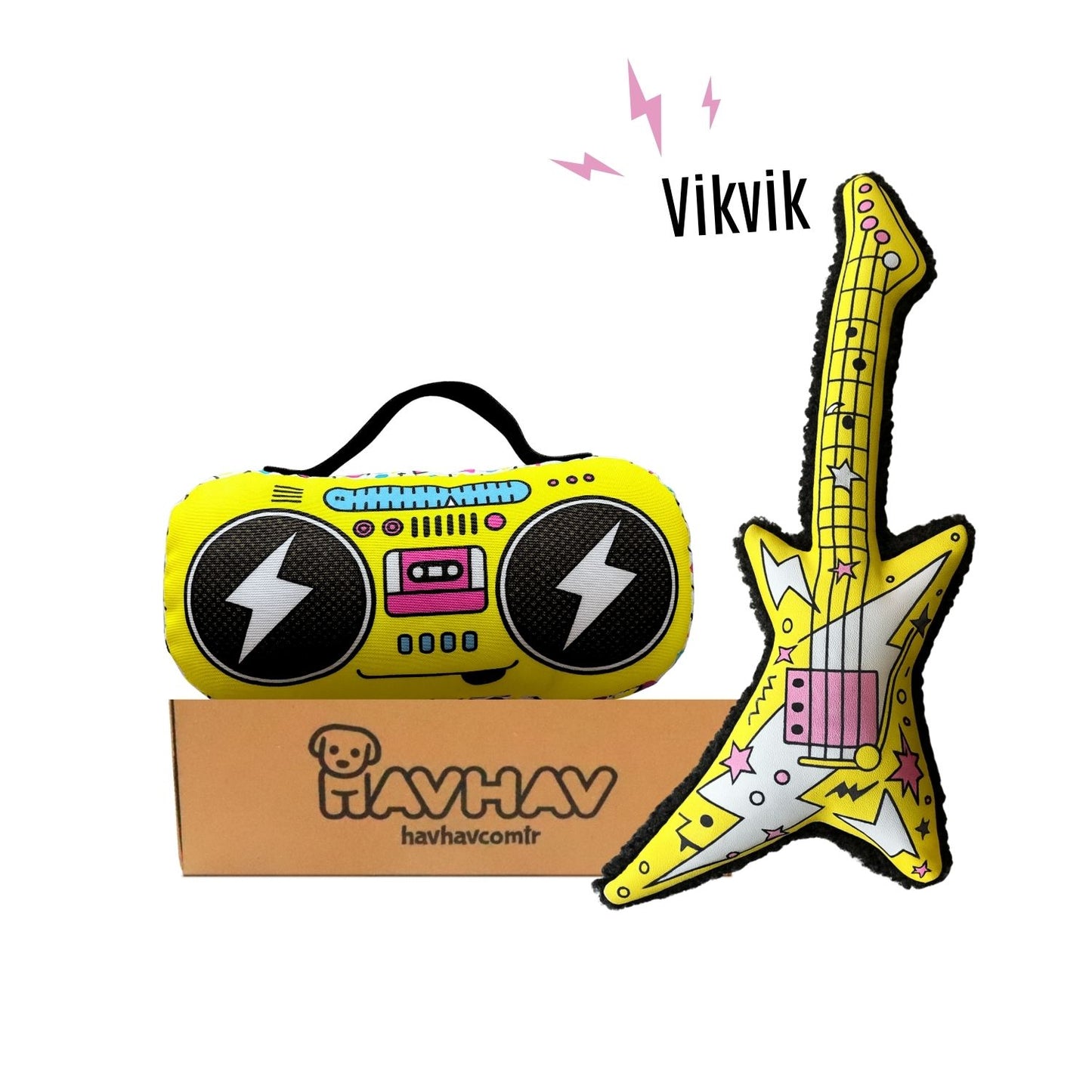 Köpek Peluş Oyuncak Seti VikVikli Gitar ve Peluş Radyo Köpekler için Eğlenceli Aktivite Oyuncakları