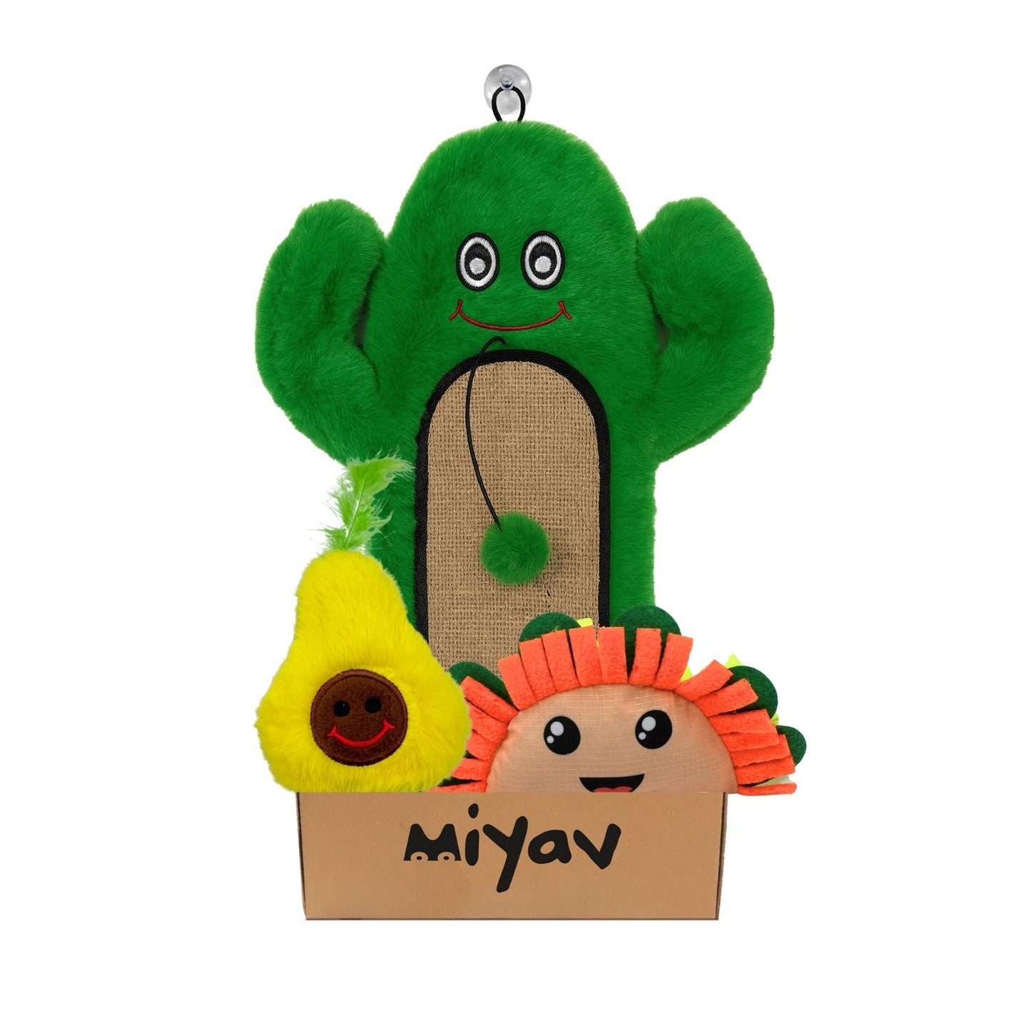 Miyav Meksika Temalı Kedi Oyuncak Seti | Hışırtılı Kaktüs Tırmalama, Çıngıraklı Taco ve Hışırtılı Avokado