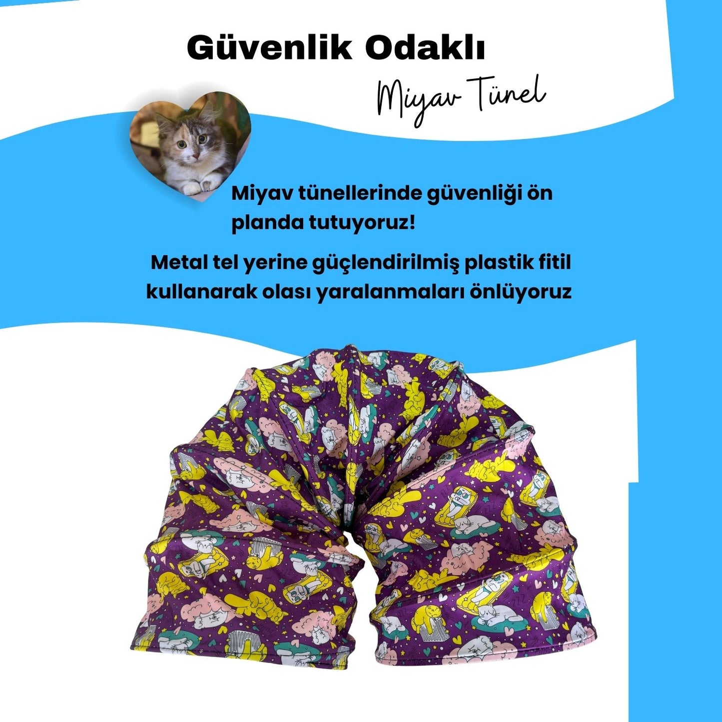 Miyav Mor Renkli Ve Desenli Katlanabilir Uzun Kedi Tüneli 125 Cm
