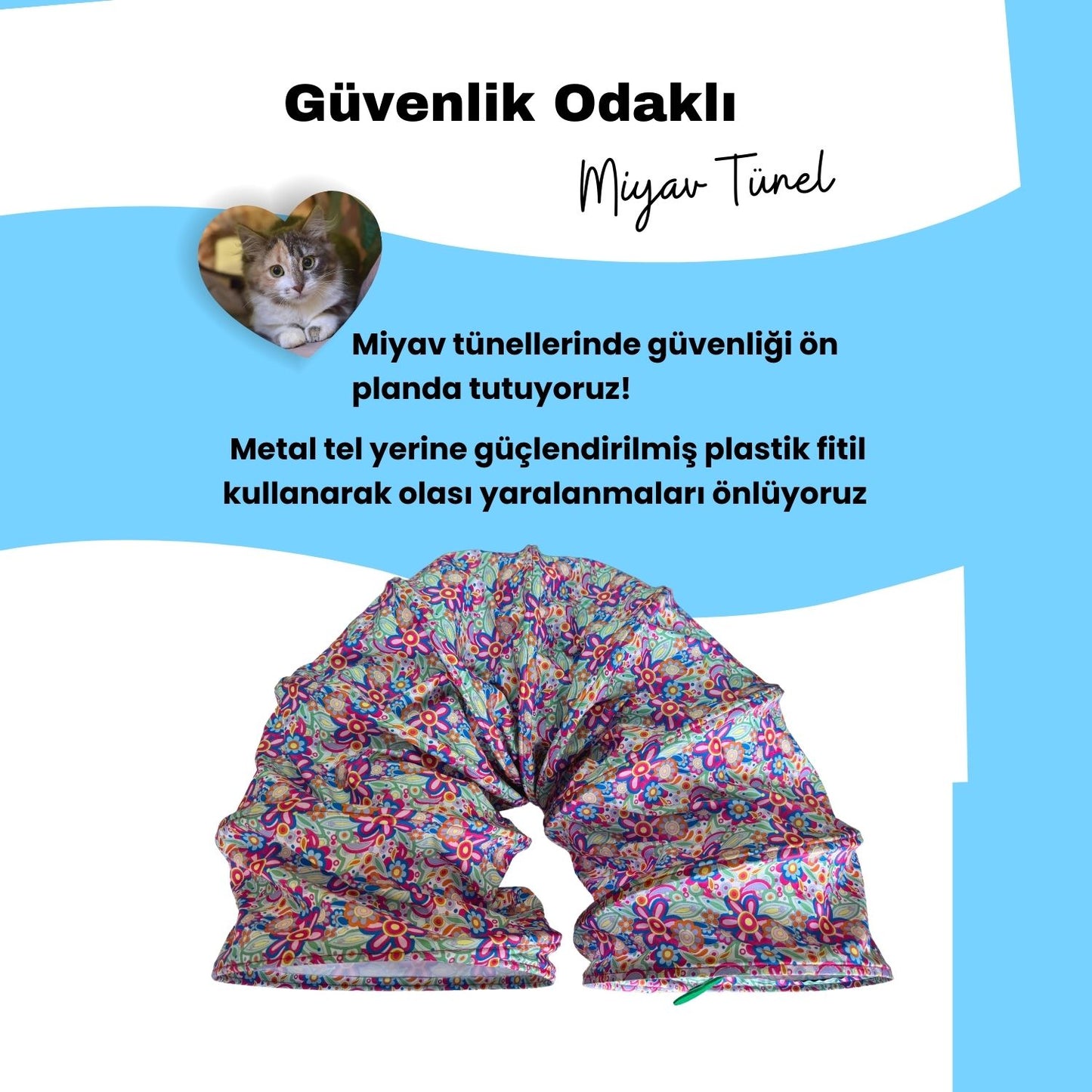 Miyav Çiçek Desenli Katlanabilir Uzun Kedi Tüneli 125 Cm