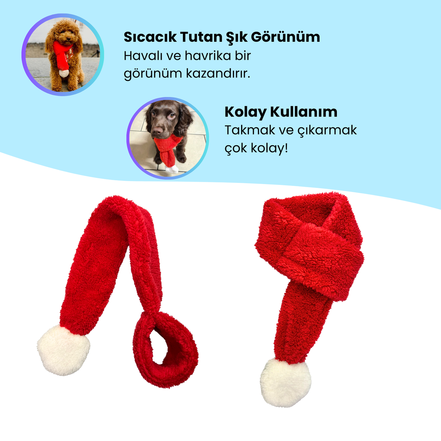 Kırmızı Renkli Köpek Atkısı S M L Beden Seçenekleri ile Yılbaşı Temalı Köpek Aksesuarı