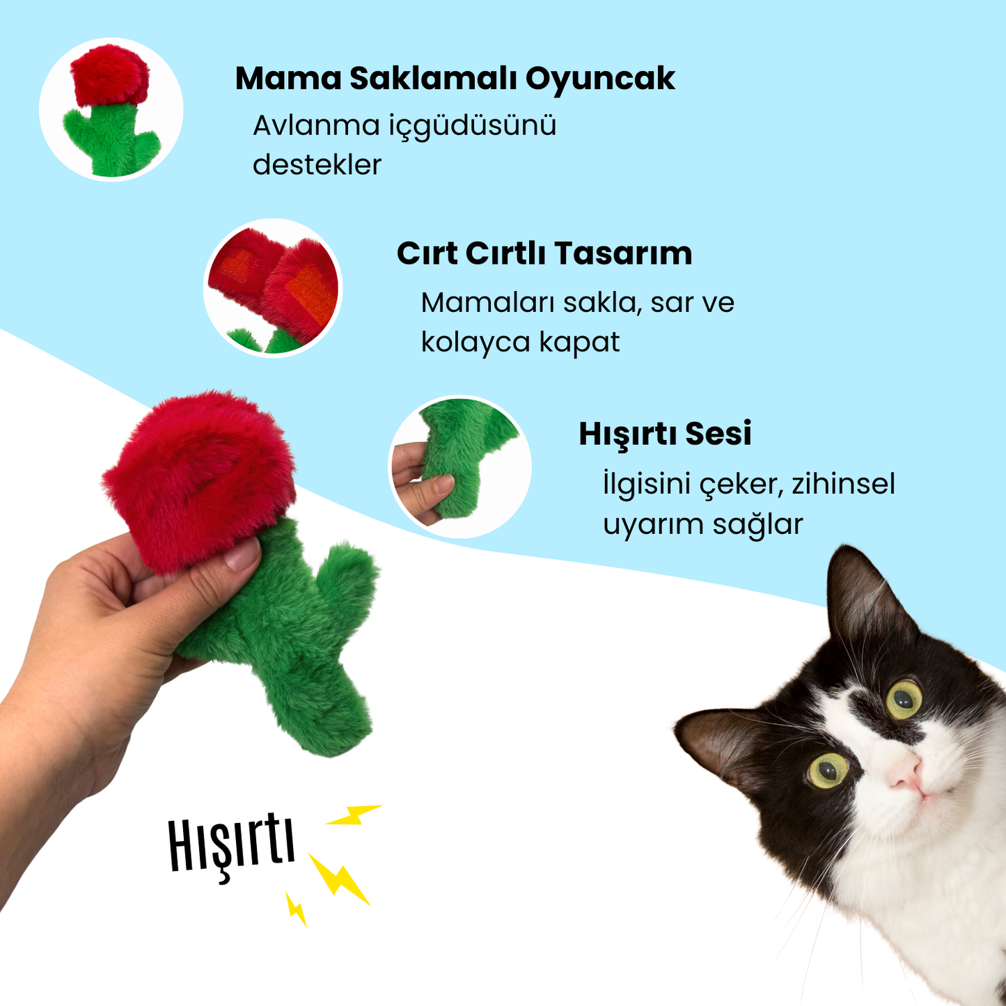 Miyav Love You Peluş Kedi Oyuncak Seti Hışırtılı Şarap, Mama Saklamalı Gül, Çıngıraklı Mektup