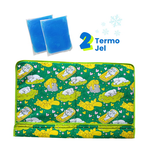 Kedi Desenli Serinletici Minder 70x50 Cm | 2 Termo Jel Dahil Soğutucu Yatak