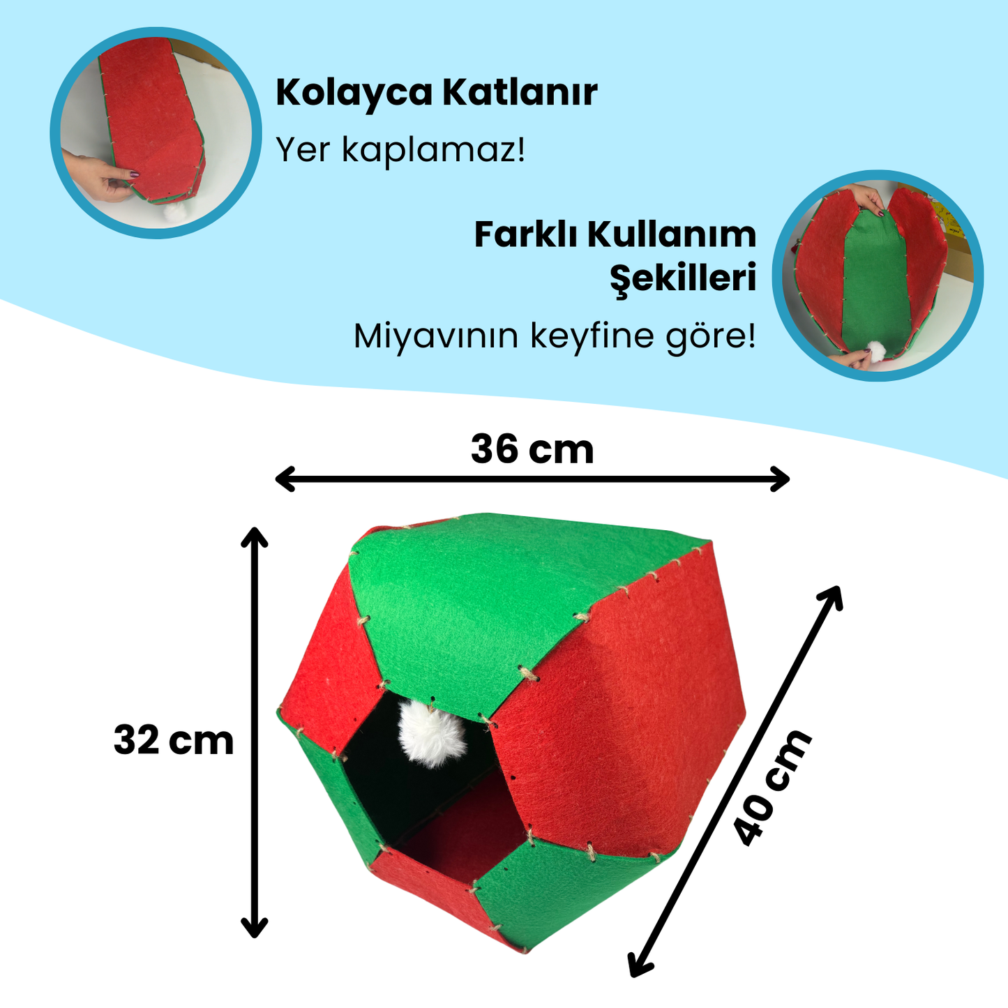 Miyav Yılbaşı Temalı Kedi Oyuncak Seti Kedi Evi, Hışırtılı Kurabiye, Ponponlu Terlik ve Çıngıraklı Baston Şeker