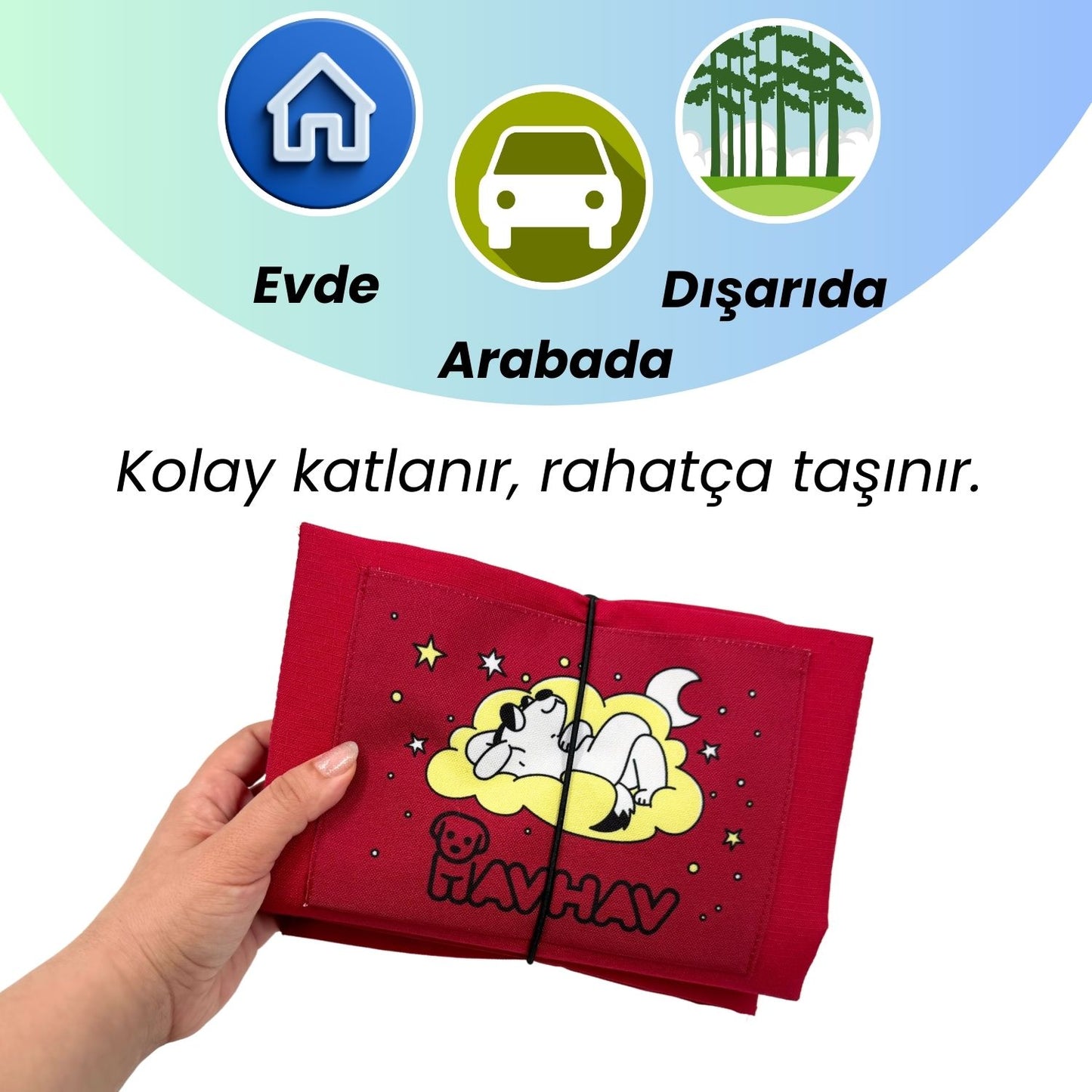 Katlanabilir Köpek Minderi – Büyük, Orta ve Küçük Irklar İçin | Bordo, Mavi, Yeşil Renk