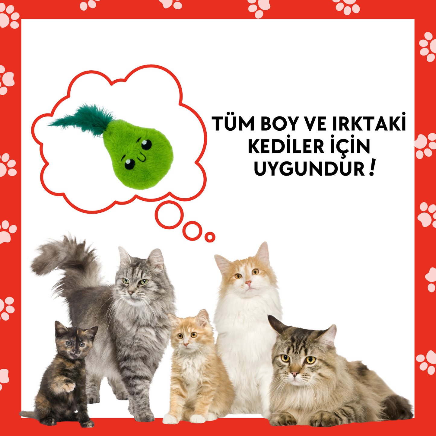 Catnip Cepli Armut Peluş Kedi Oyuncağı ve 2 Adet Catnip Paketi