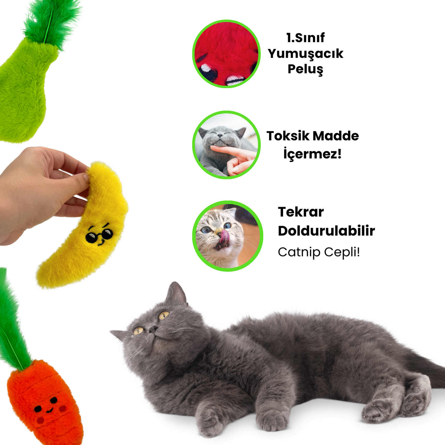 Çılgın Manav Catnip Cepli Peluş Kedi Oyuncak Seti