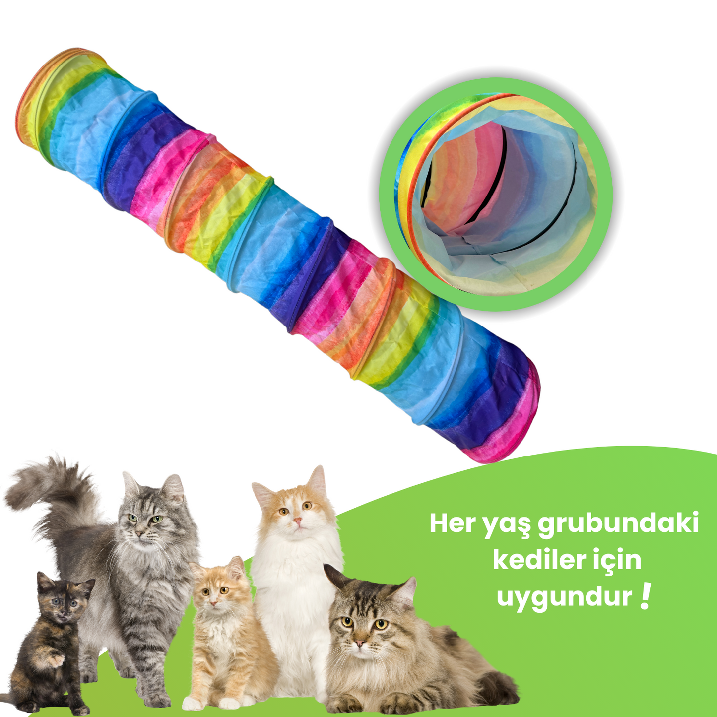 Gökkuşağı Desenli Uzun Kedi Tüneli 125 cm