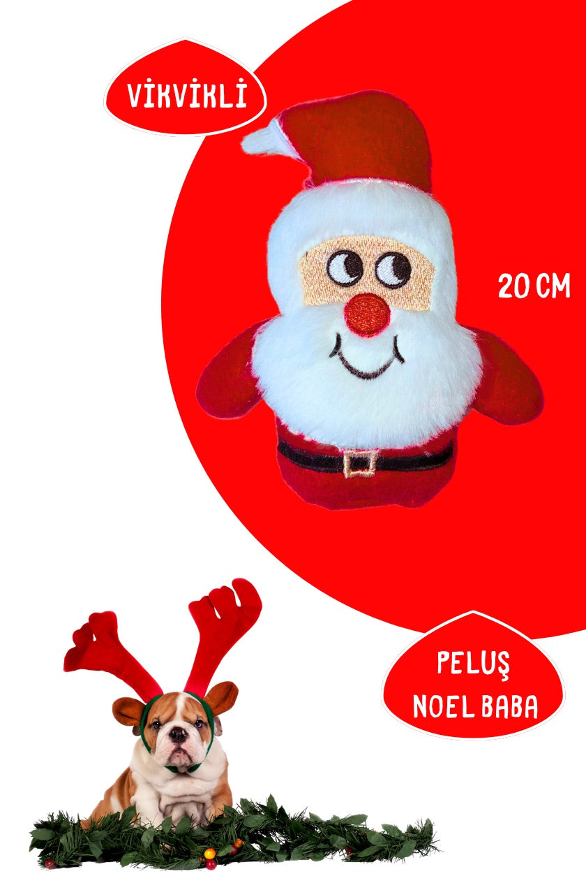 Noel Baba Peluş Köpek Oyuncağı – Yılbaşı Temalı Köpek Oyuncağı