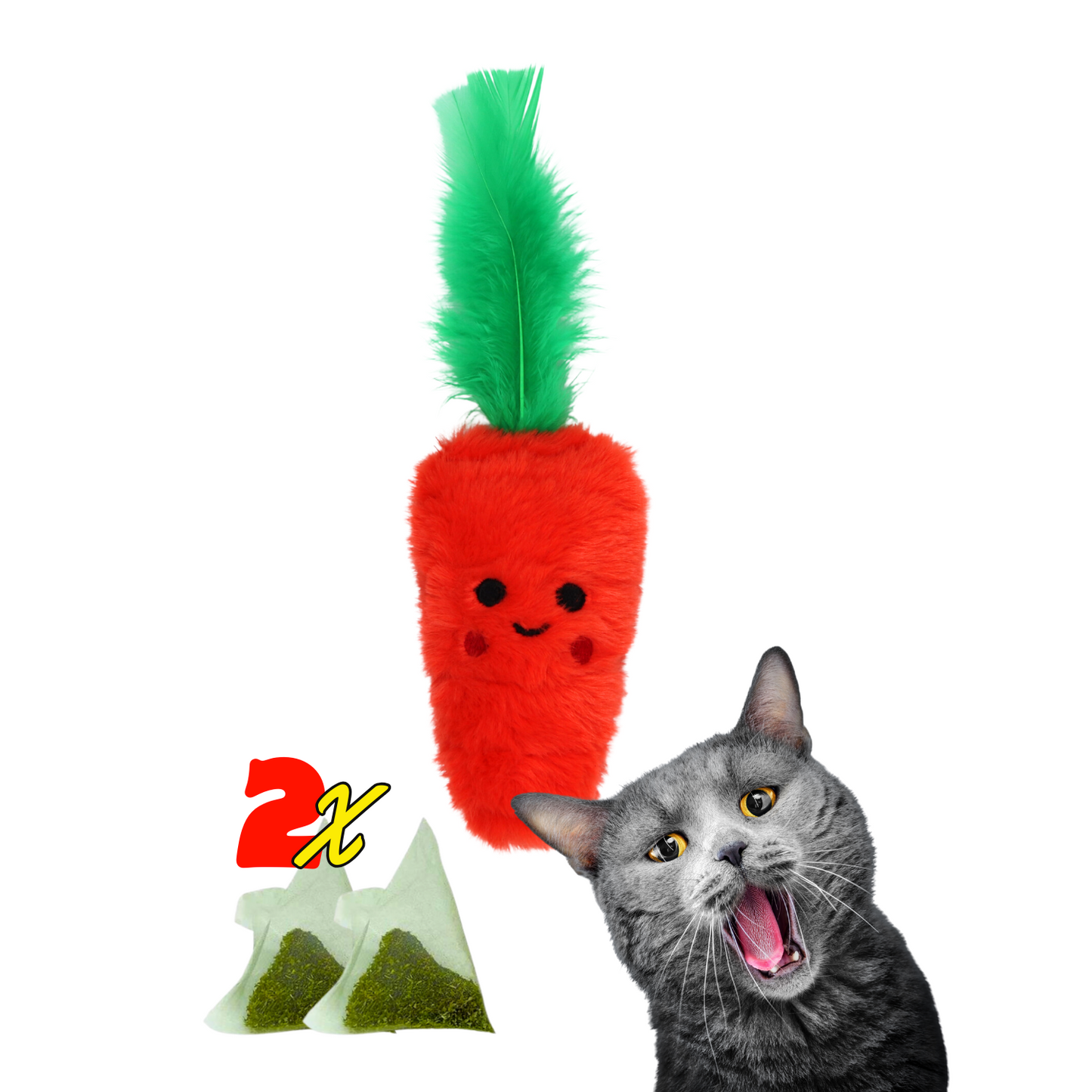 Catnip Cepli Havuç Peluş Kedi Oyuncağı ve 2 Adet Catnip Paketi