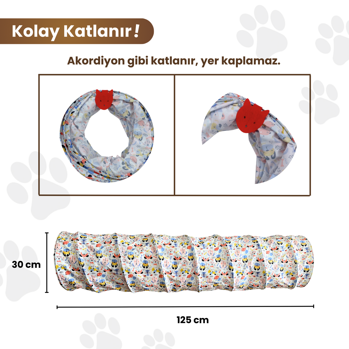 Köpek Desenli Uzun Kedi Tüneli 125 cm