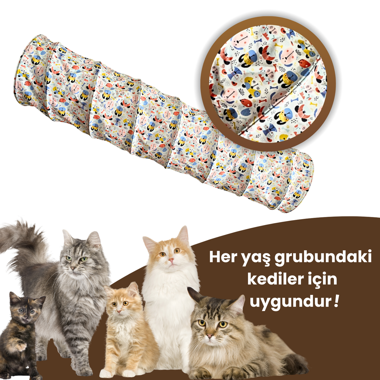 Köpek Desenli Uzun Kedi Tüneli 125 cm