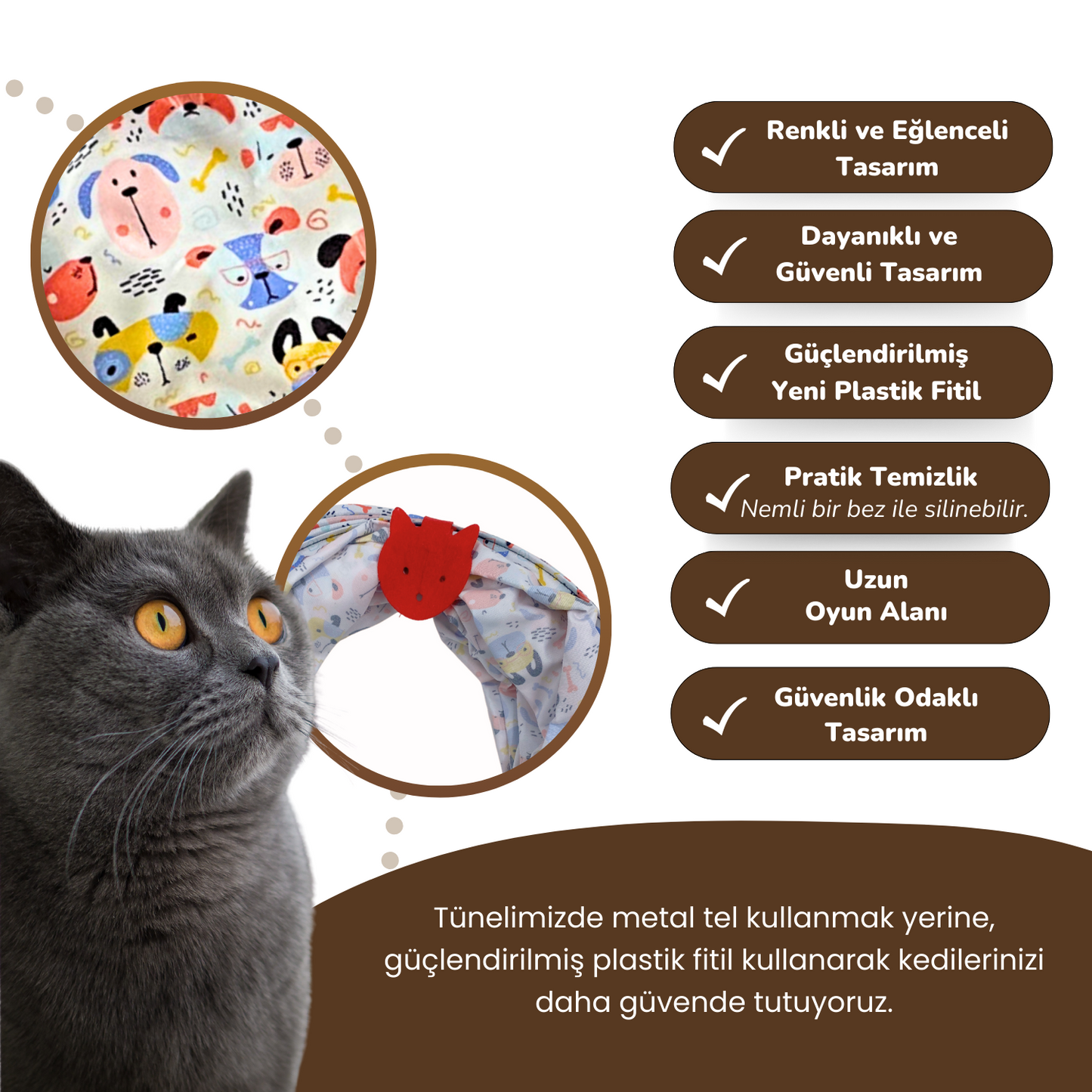 Köpek Desenli Uzun Kedi Tüneli 125 cm