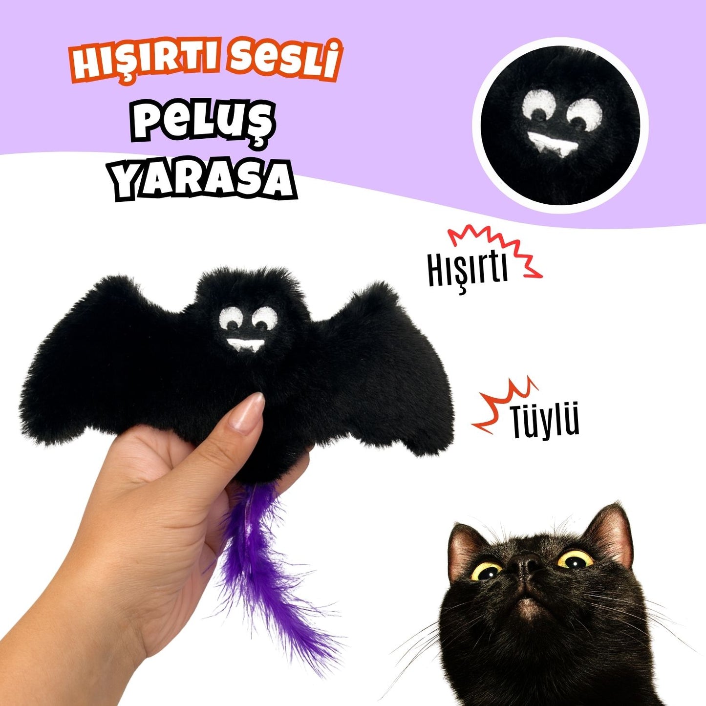 Cadılar Bayramı Temalı Kedi Oyuncak Seti | Hışırtılı Yarasa, Balkabağı Minder ve Örümcek Kedi Oltası