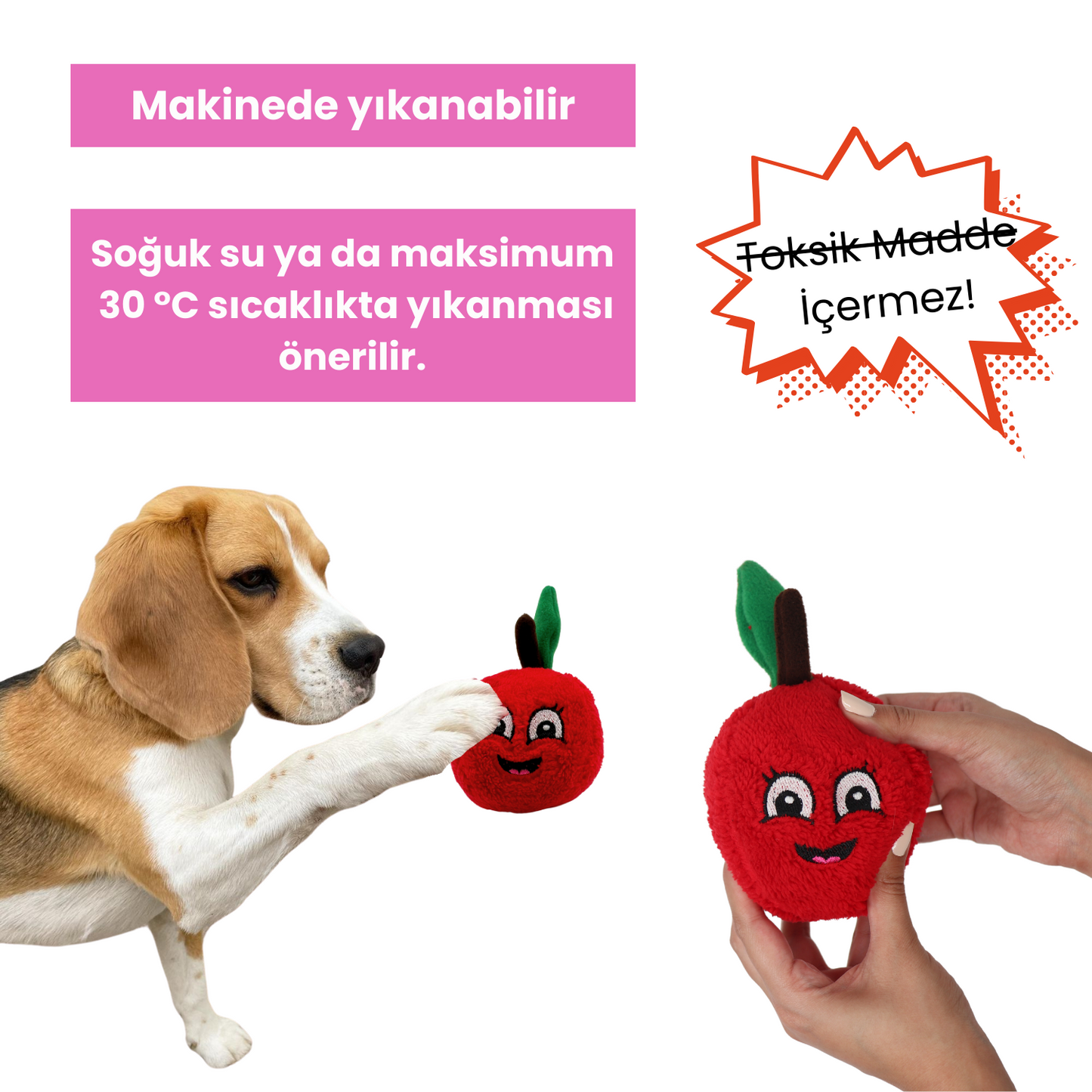 Sevimli Kırmızı Elma Sesli Peluş Köpek Oyuncağı