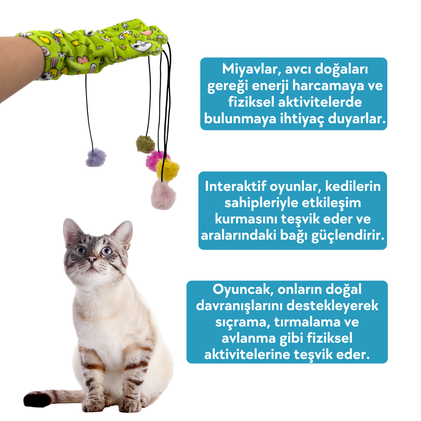 Sihirli Eldiven Ponponlu ve Elastik Kedi Oltası