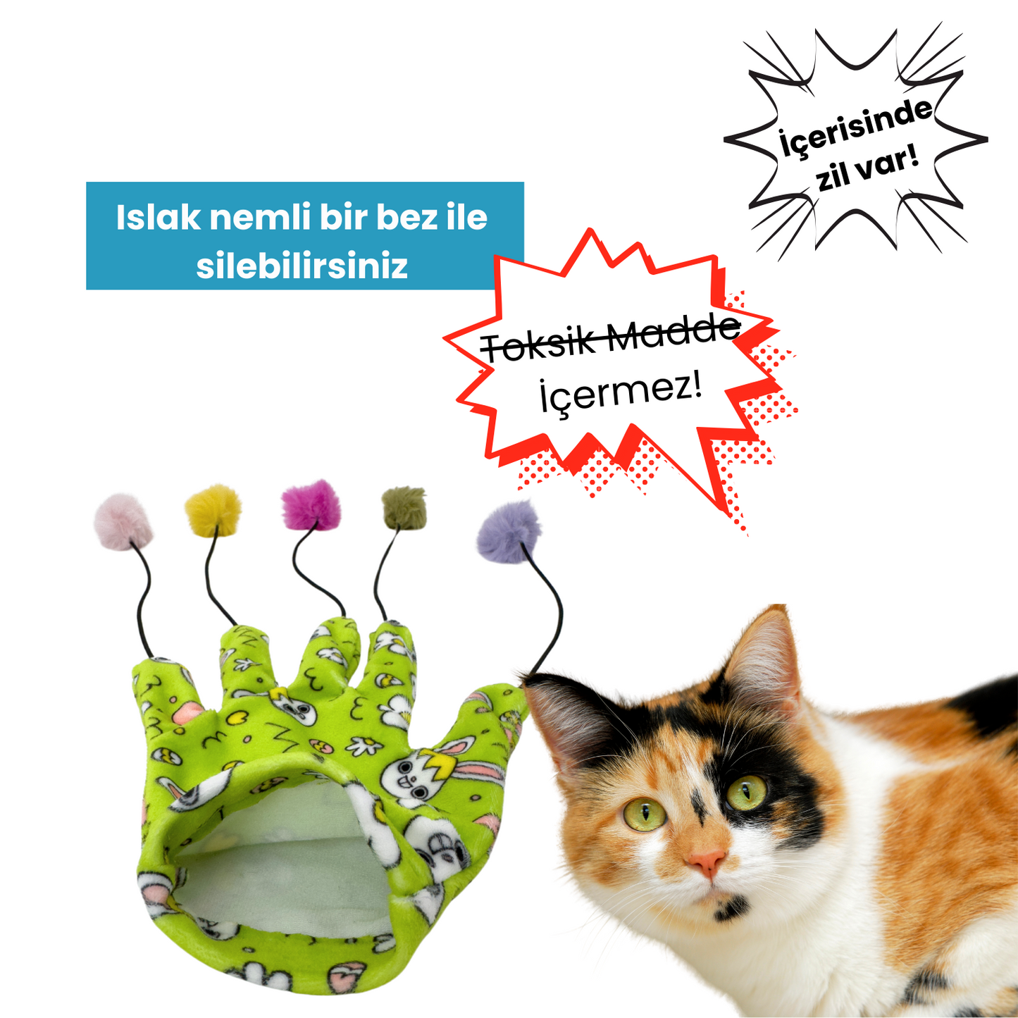 Sihirli Eldiven Ponponlu ve Elastik Kedi Oltası