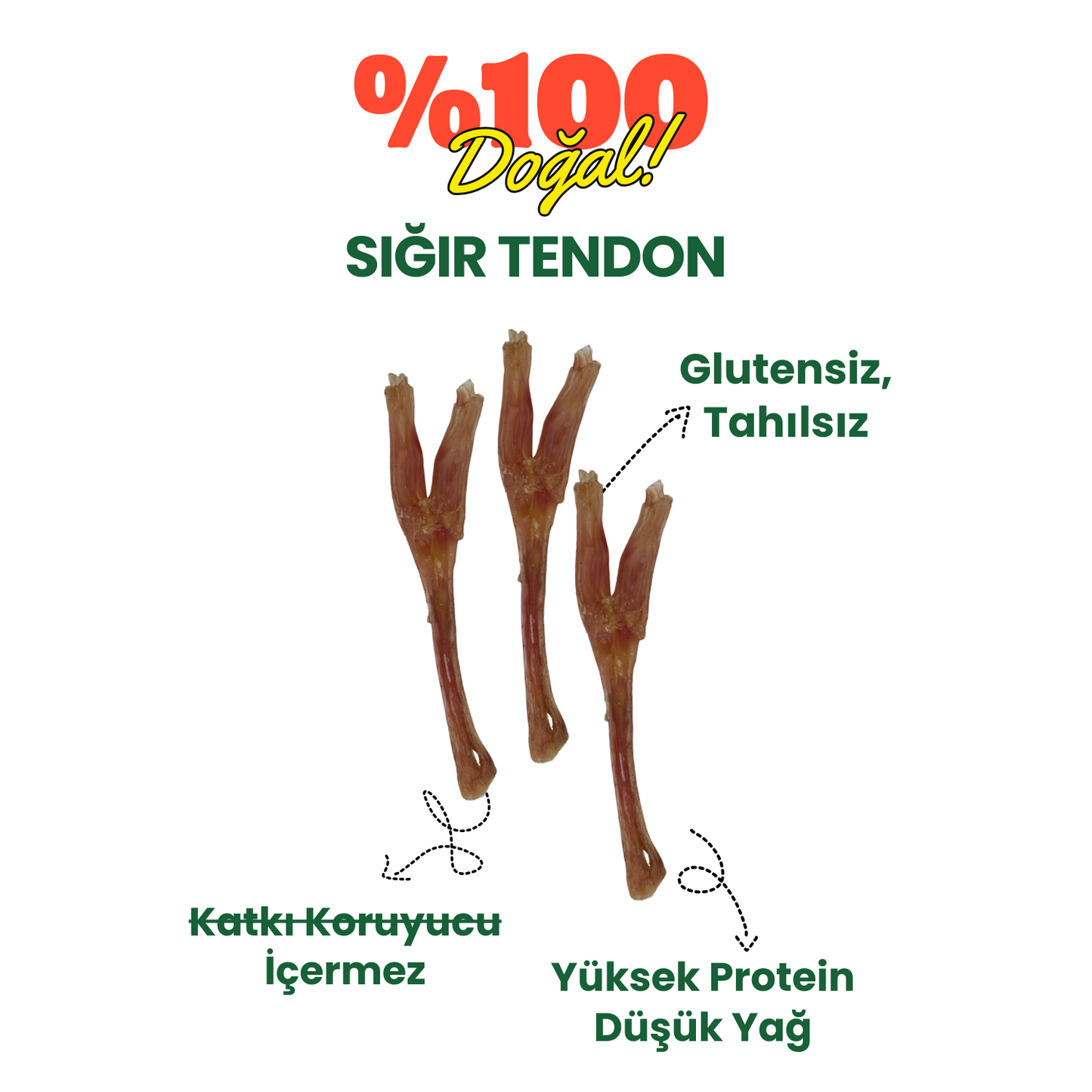 3 Adet Sığır Tendon Çiğneme Çubuğu Köpek Ödülü