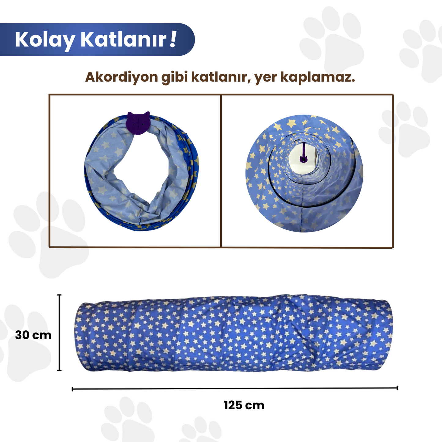 Yıldız Desenli Uzun Kedi Tüneli 125 cm