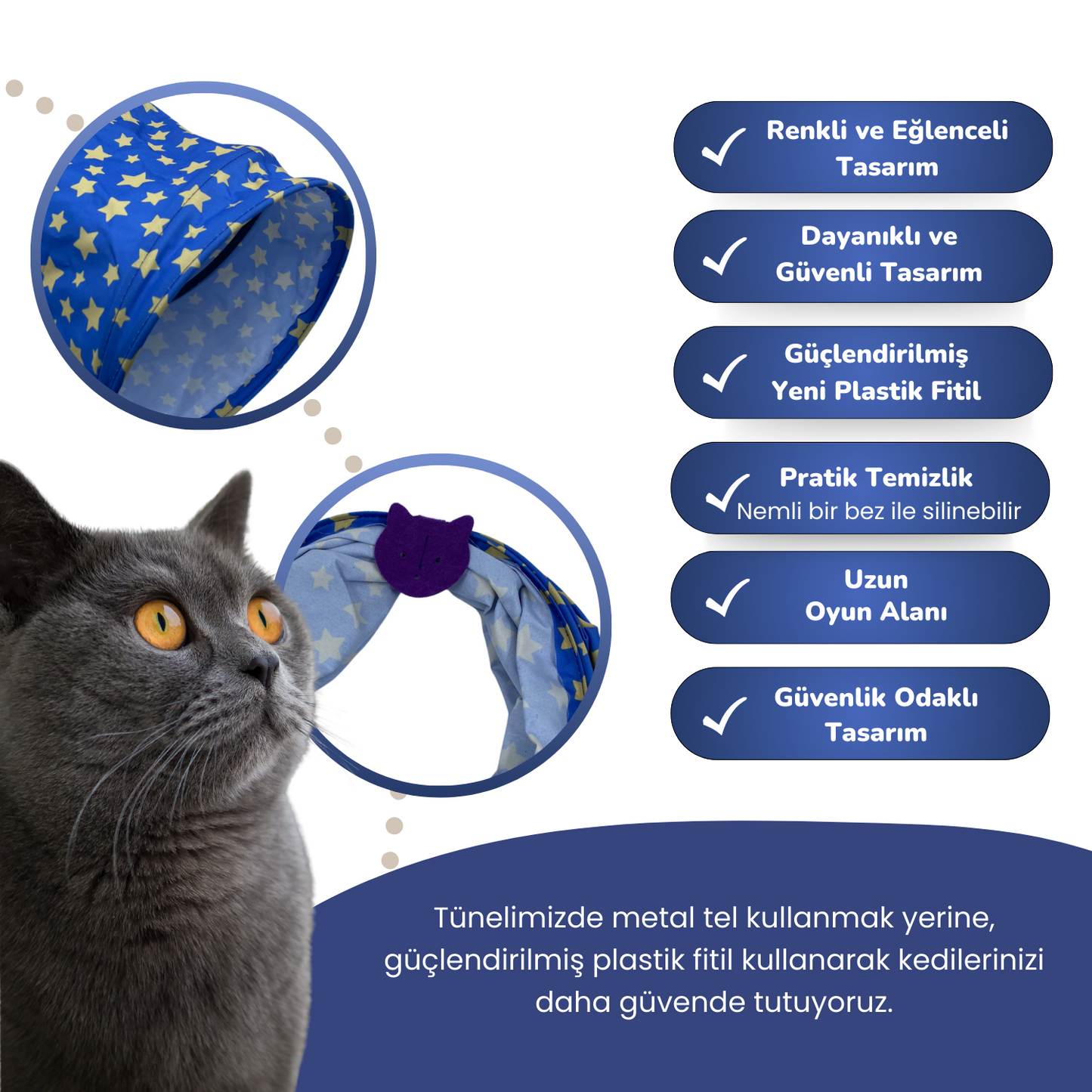 Yıldız Desenli Uzun Kedi Tüneli 125 cm