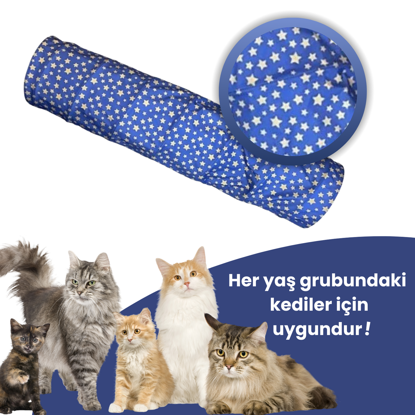 Yıldız Desenli Uzun Kedi Tüneli 125 cm