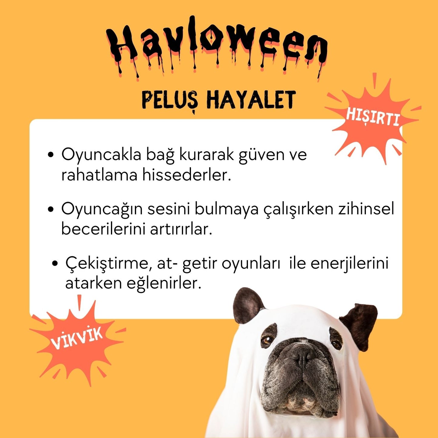 Cadılar Bayramı Temalı Peluş Hayalet Köpek Oyuncağı Hışırtı ve Vikvik Sesli