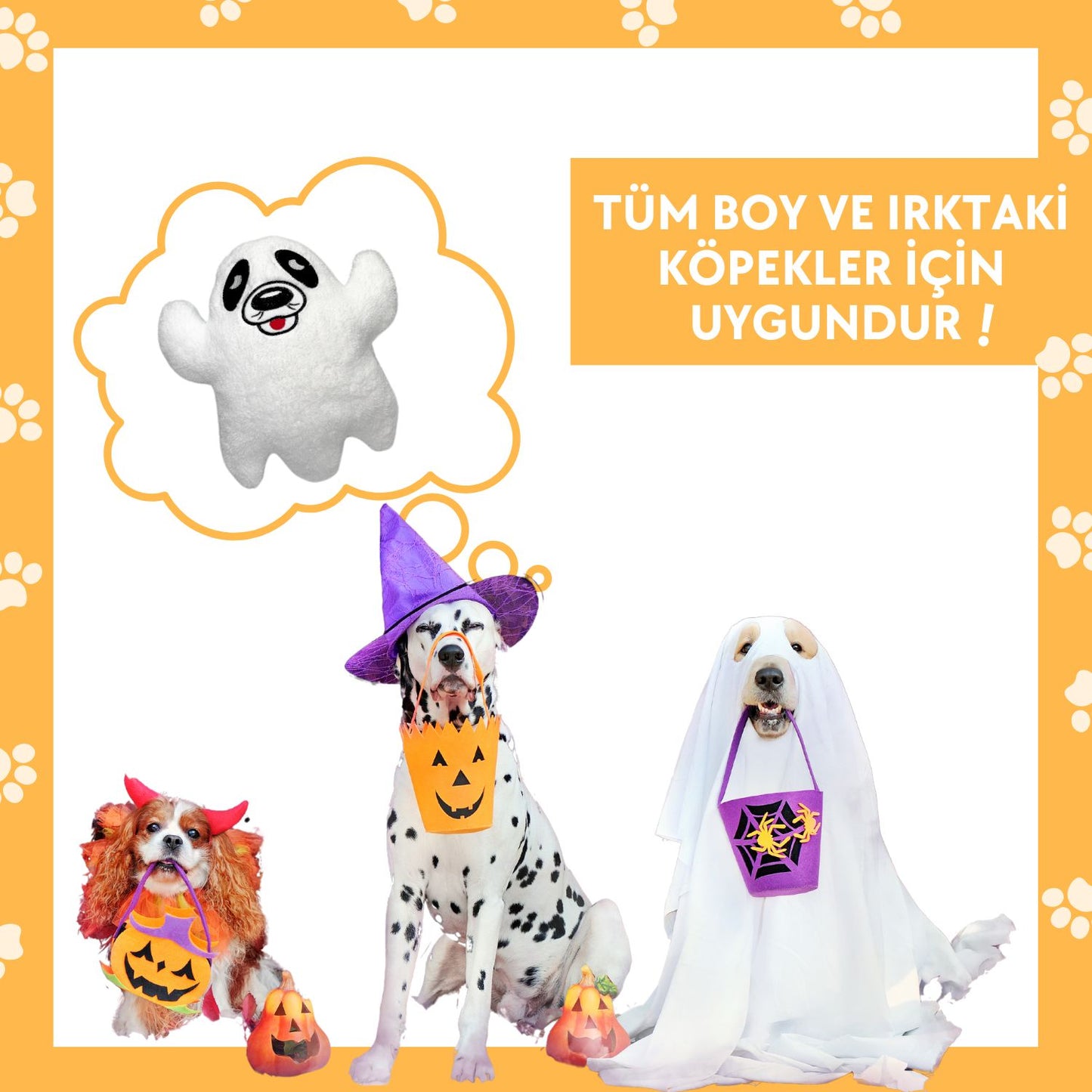 Cadılar Bayramı Temalı Peluş Hayalet Köpek Oyuncağı Hışırtı ve Vikvik Sesli