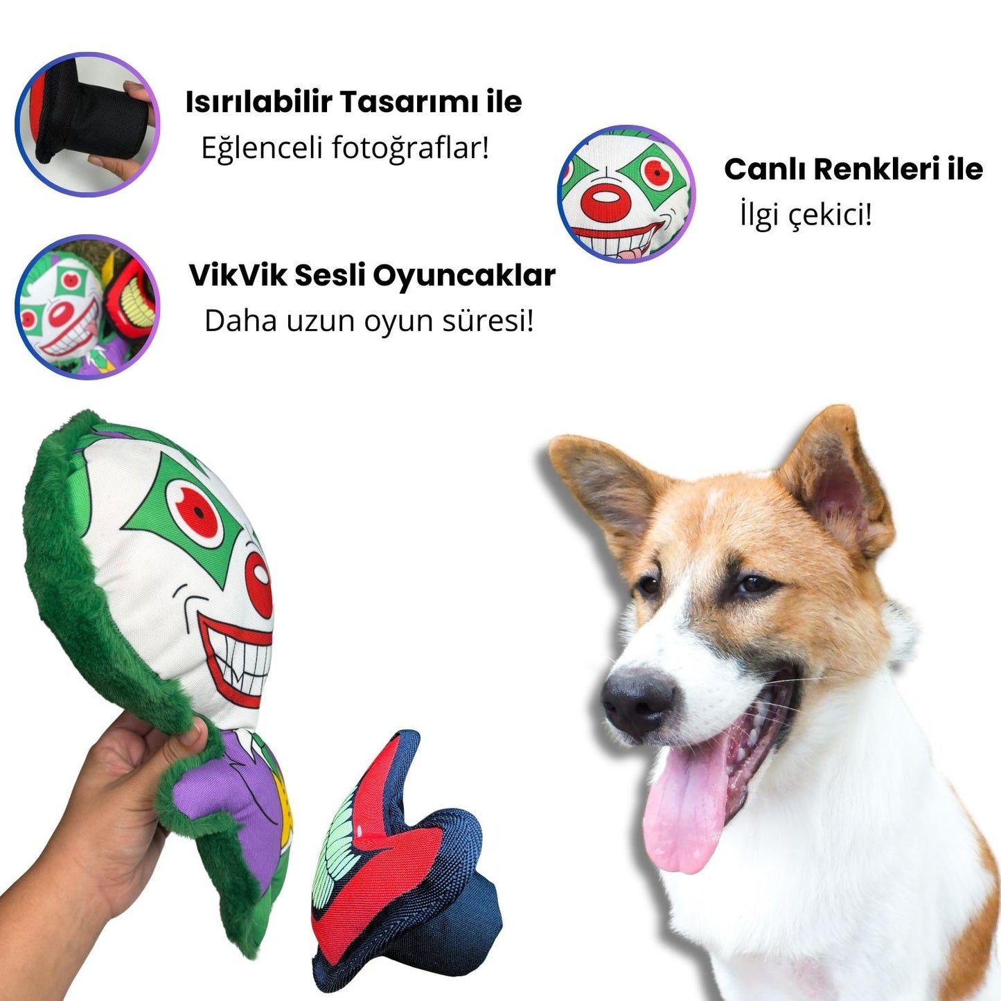 Cadılar Bayramı Temalı Köpek Oyuncak Seti Sesli Peluş Joker Ve Isırılabilir Joker Ağız Köpek Oyuncakları