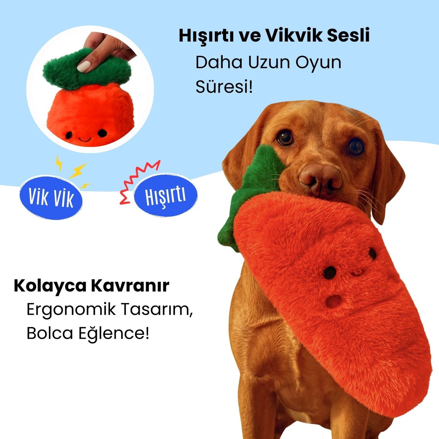 Tombik Havuç Peluş Köpek Oyuncağı | Vikvik ve Hışırtı Sesli Turuncu Köpek Oyun Uyku Arkadaşı