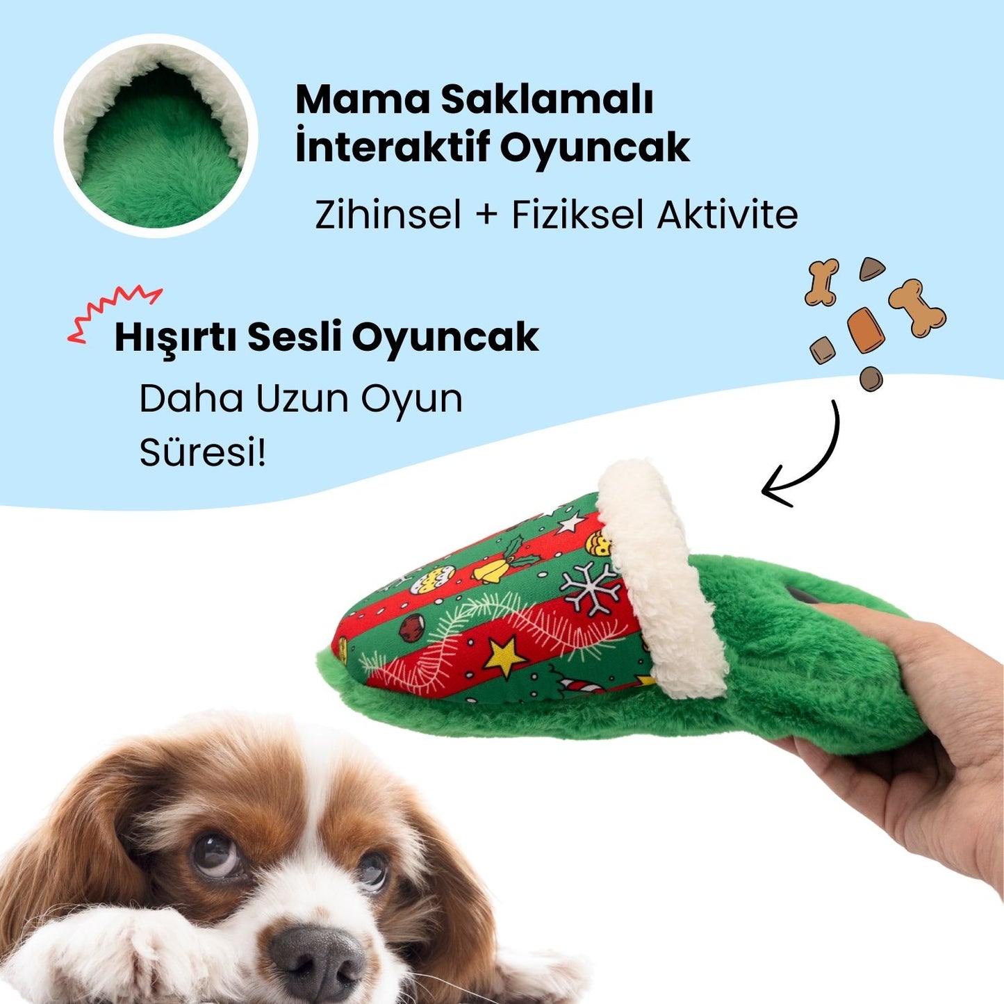 Sesli Peluş Terlik Köpek Oyuncağı | Mama Saklamalı Zeka Geliştirici Oyuncak