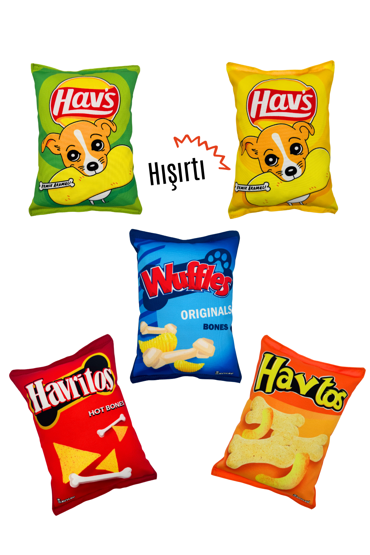 HavHavMarket 5 Adet Sesli Peluş Cips Köpek Oyuncakları