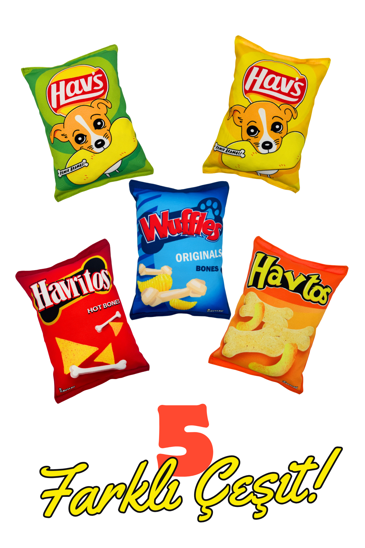 HavHavMarket 5 Adet Sesli Peluş Cips Köpek Oyuncakları