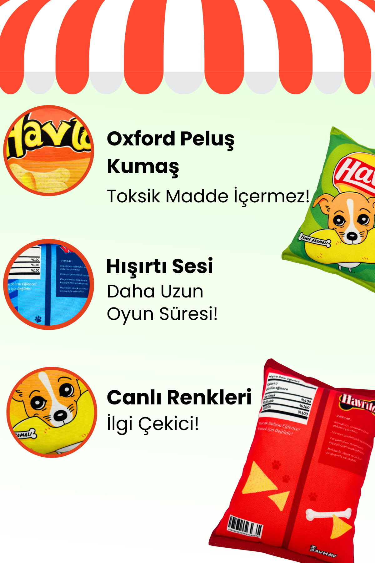 HavHavMarket 5 Adet Sesli Peluş Cips Köpek Oyuncakları