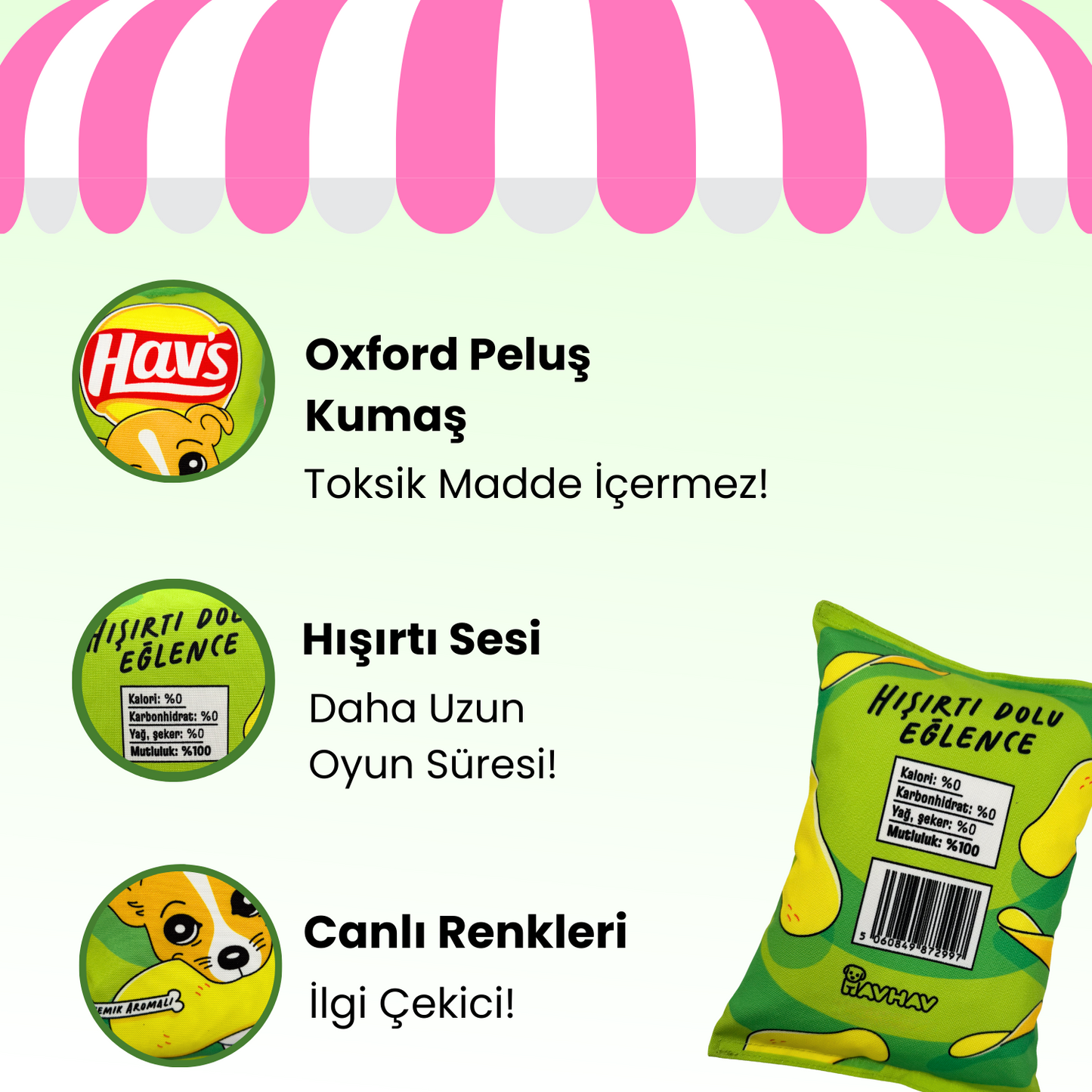 Yeşil Hav's Peluş Cips Hışırtı Sesli Köpek Oyuncağı