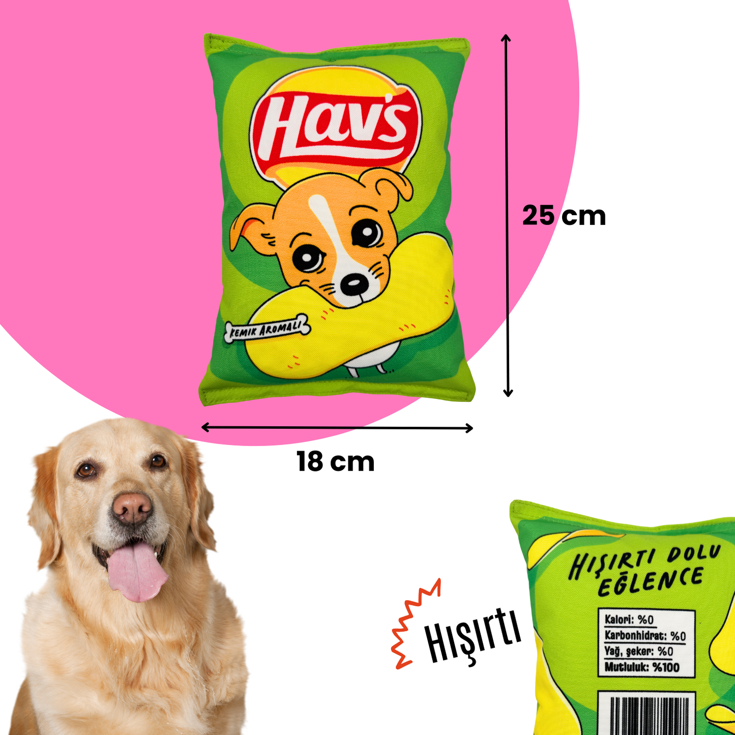 Yeşil Hav's Peluş Cips Hışırtı Sesli Köpek Oyuncağı