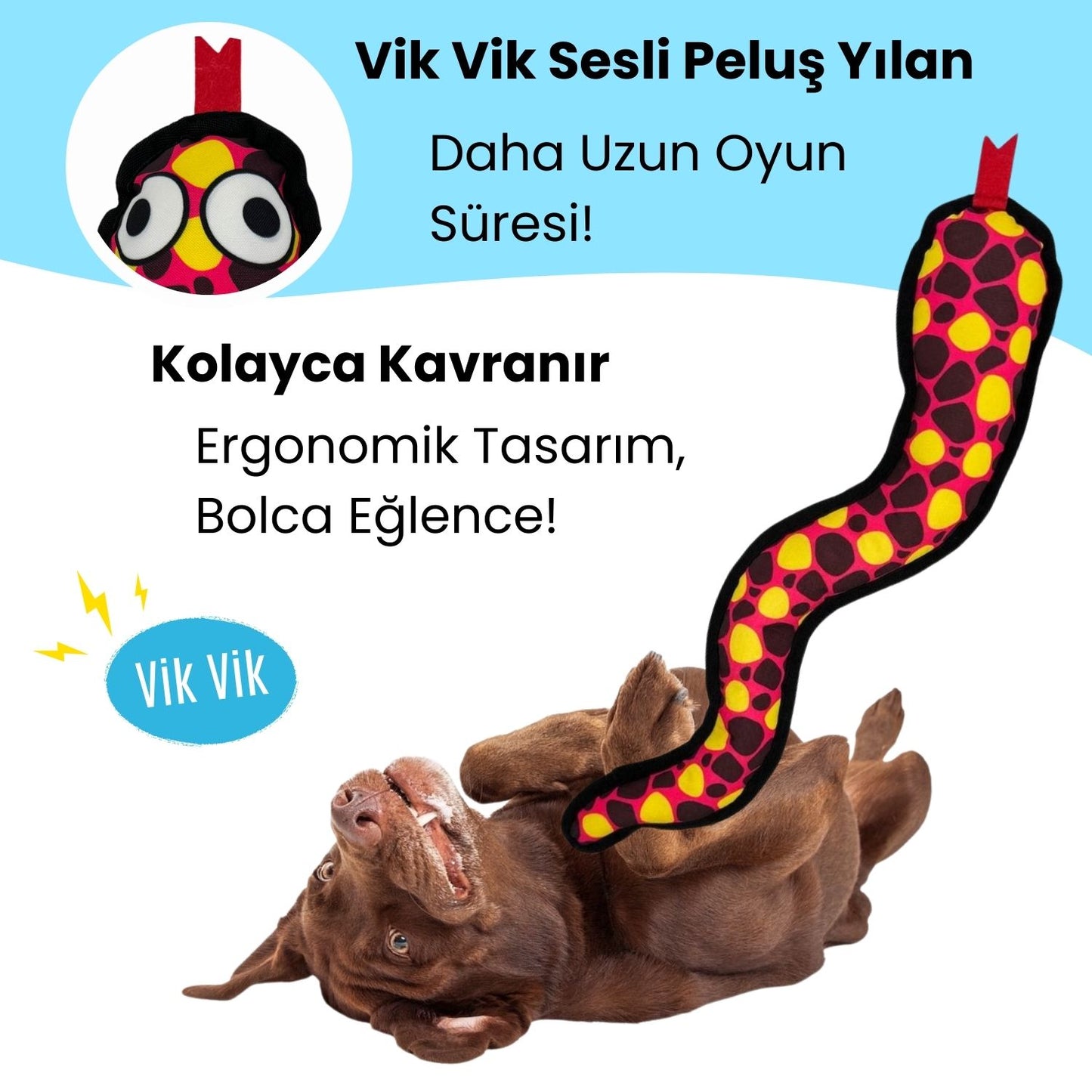 Peluş Yılan Köpek Oyuncağı | VikVik Sesli Köpek Oyun Arkadaşı