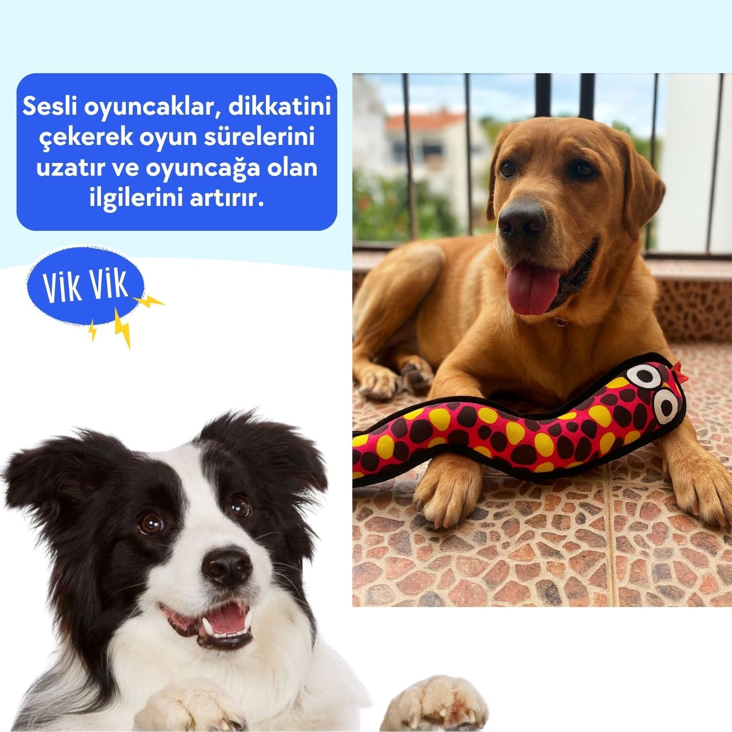 Peluş Yılan Köpek Oyuncağı | VikVik Sesli Köpek Oyun Arkadaşı