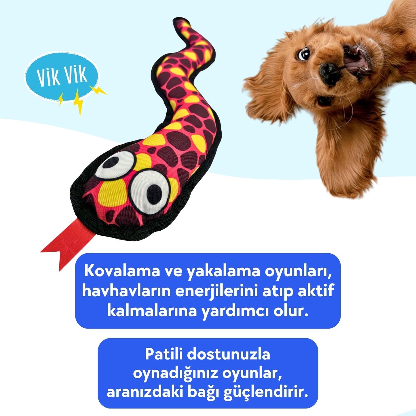 Peluş Yılan Köpek Oyuncağı | VikVik Sesli Köpek Oyun Arkadaşı