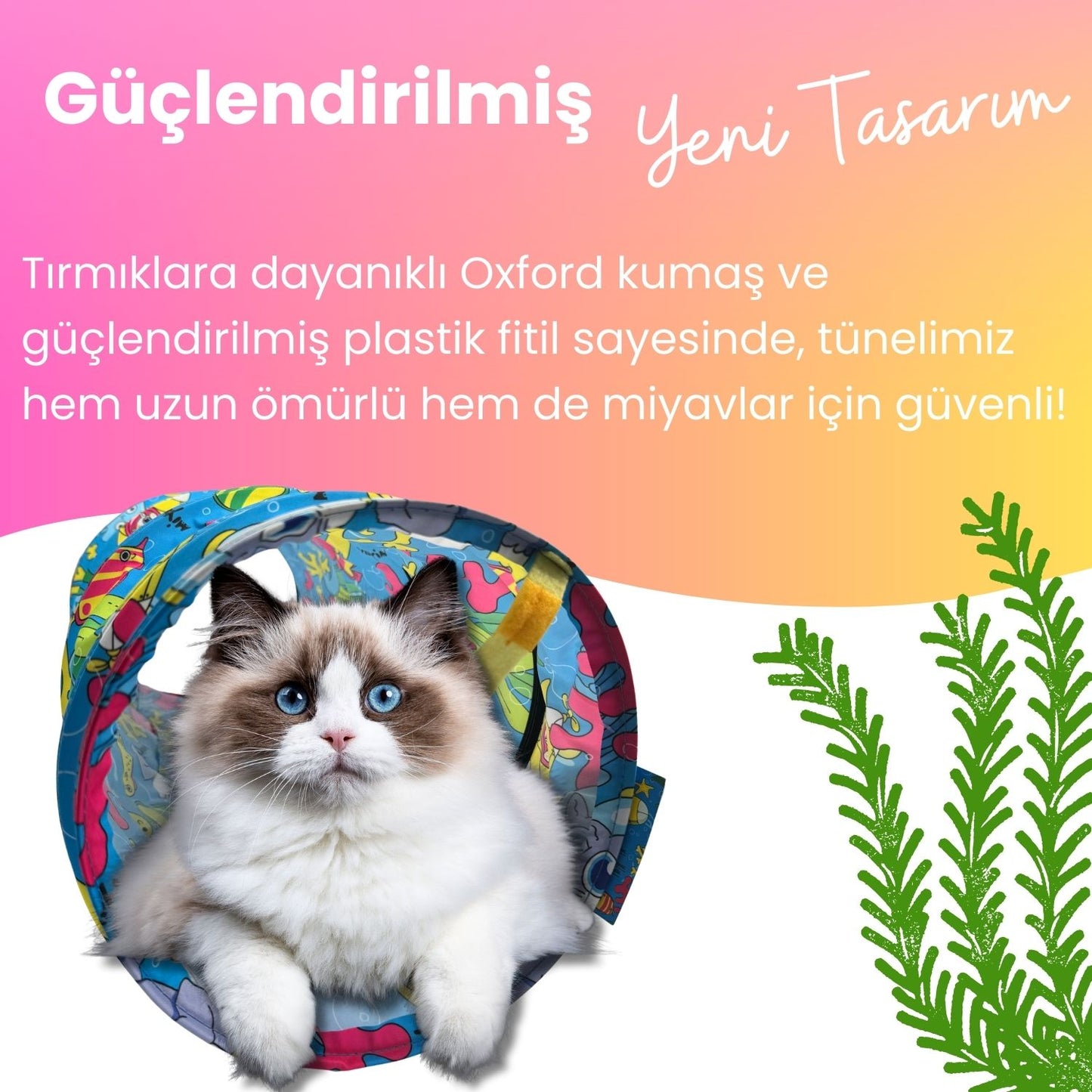 Aqua Temalı Kedi Tüneli 60 Cm Oxford Kumaşlı Dayanıklı Oyun Tüneli