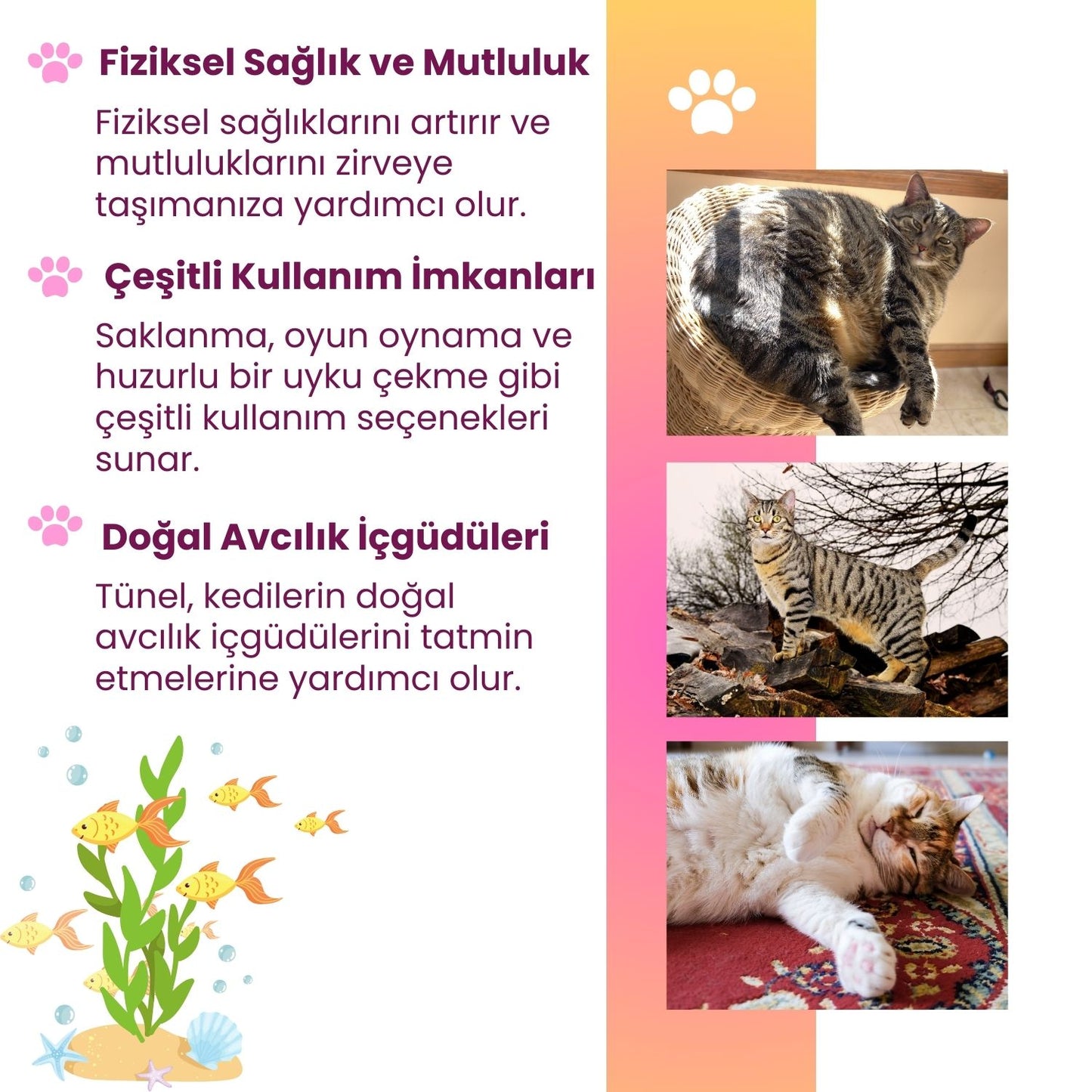 Aqua Temalı Kedi Tüneli 60 Cm Oxford Kumaşlı Dayanıklı Oyun Tüneli