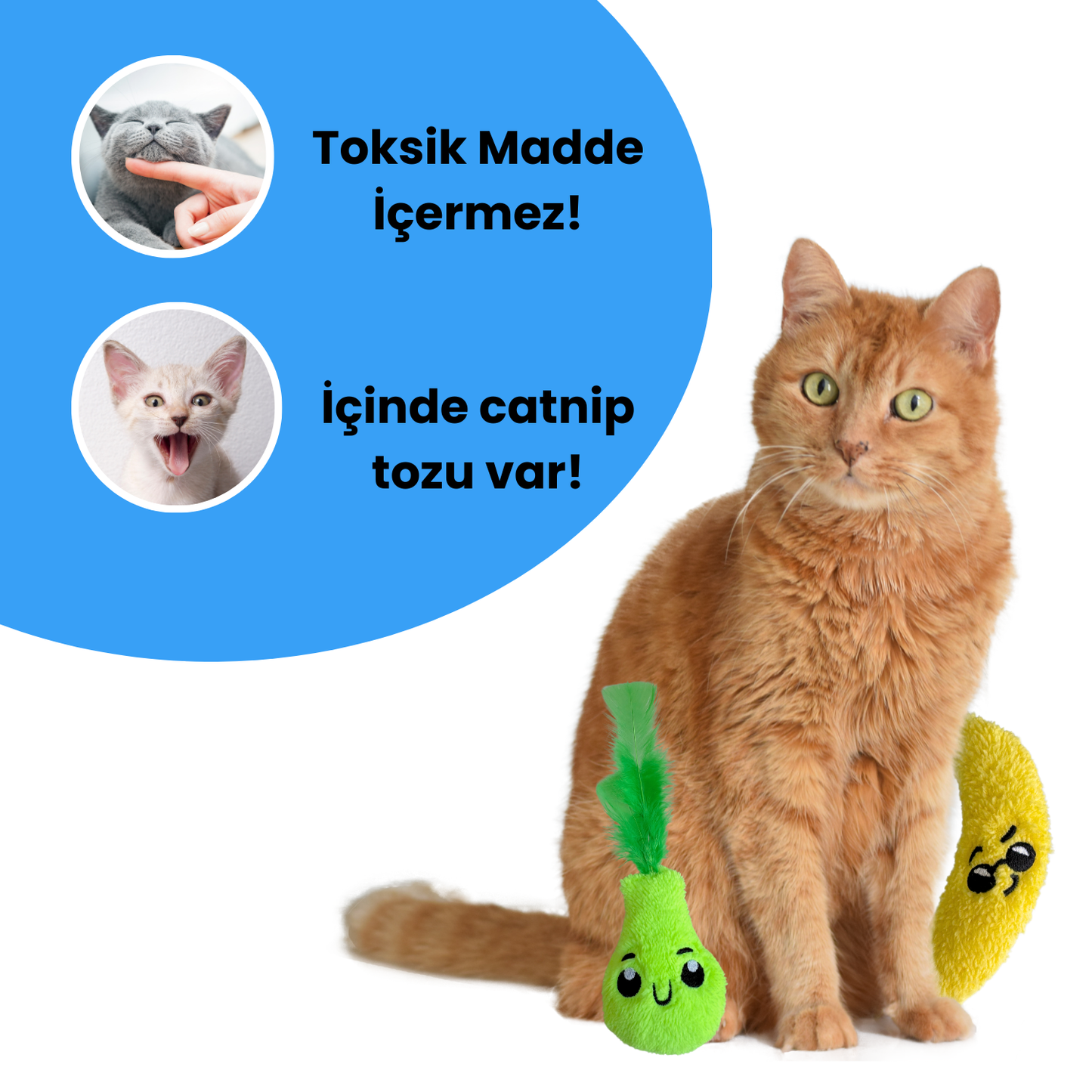 Catnipli Peluş Muz ve Peluş Armut Kedi Oyuncak Seti