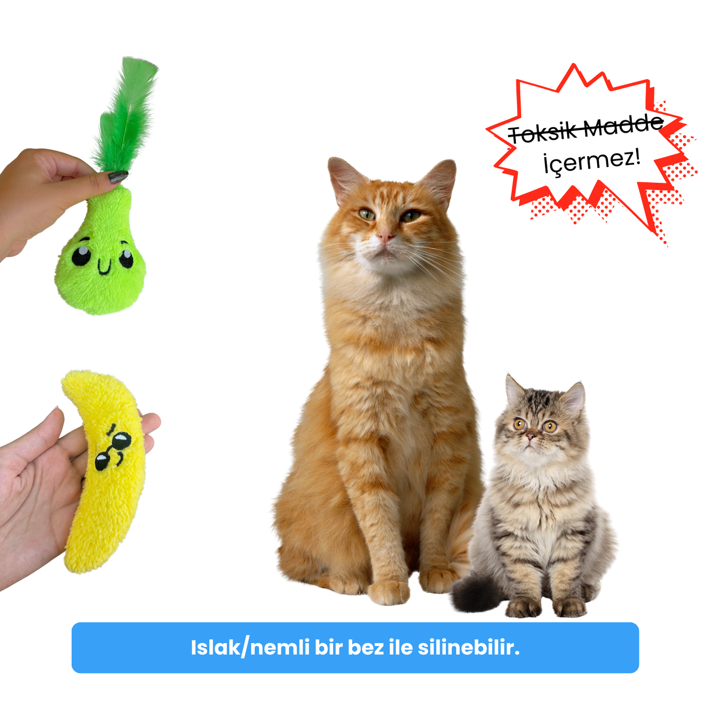 Catnipli Peluş Muz ve Peluş Armut Kedi Oyuncak Seti