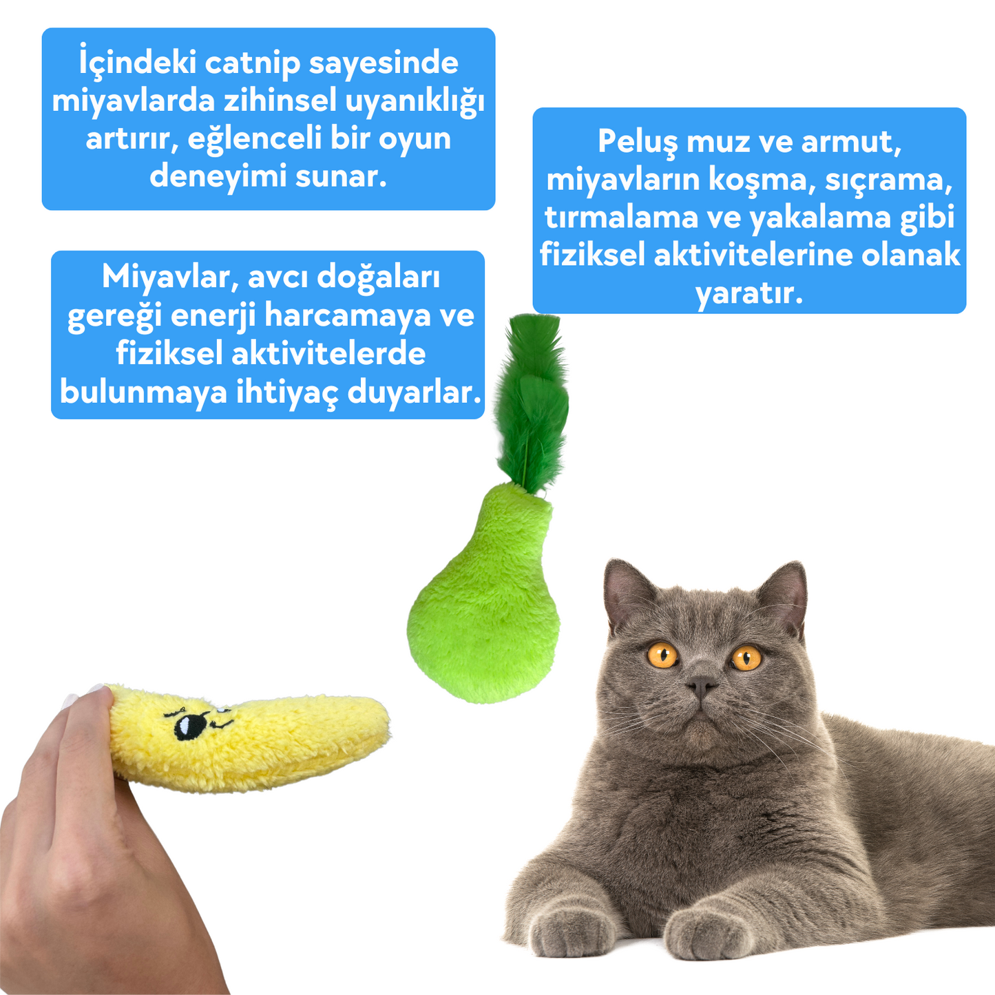 Catnipli Peluş Muz ve Peluş Armut Kedi Oyuncak Seti