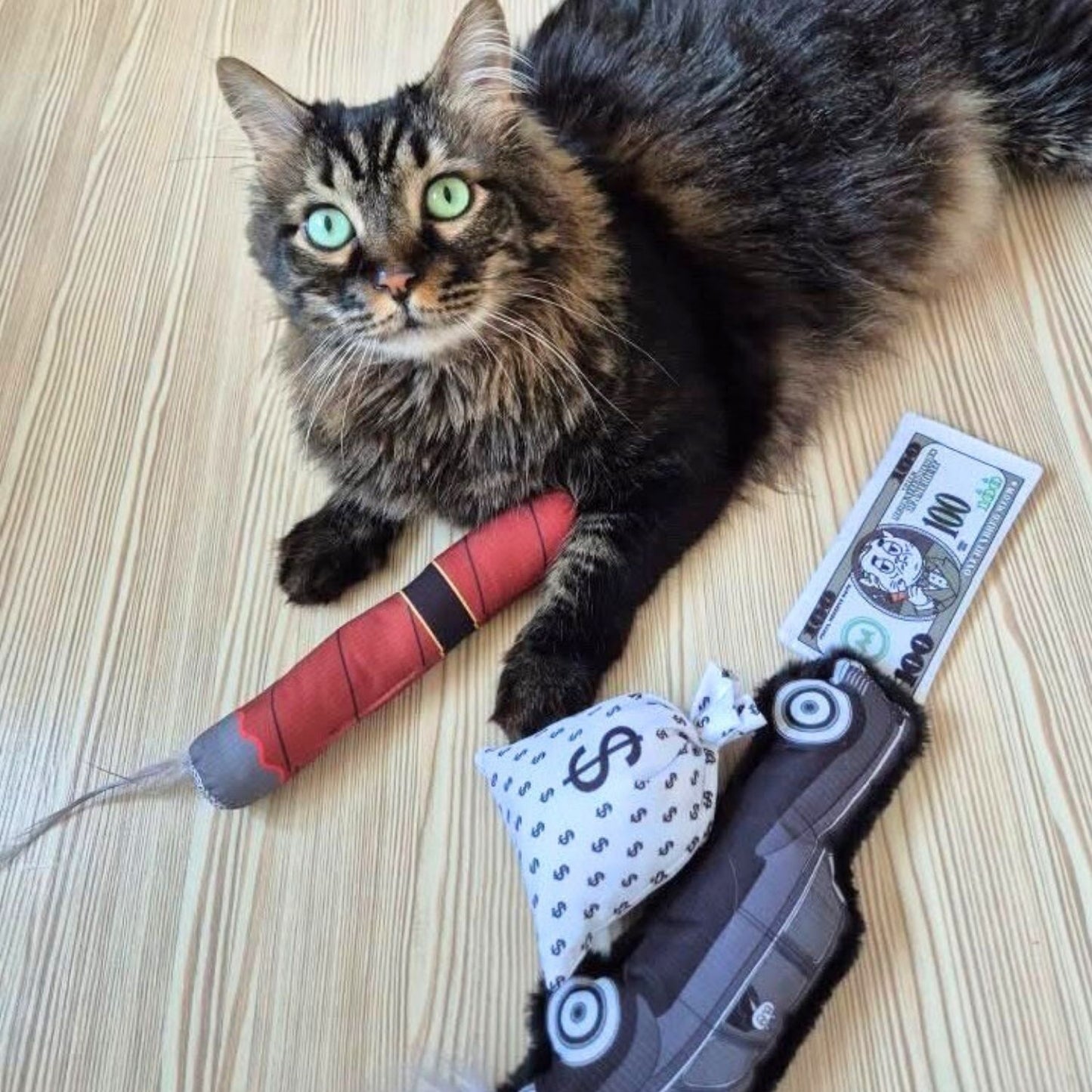 Mafyatik Miyavlar 4’lü Kedi Oyuncak Seti – Araba, Puro, Dolar, Para Çuvalı