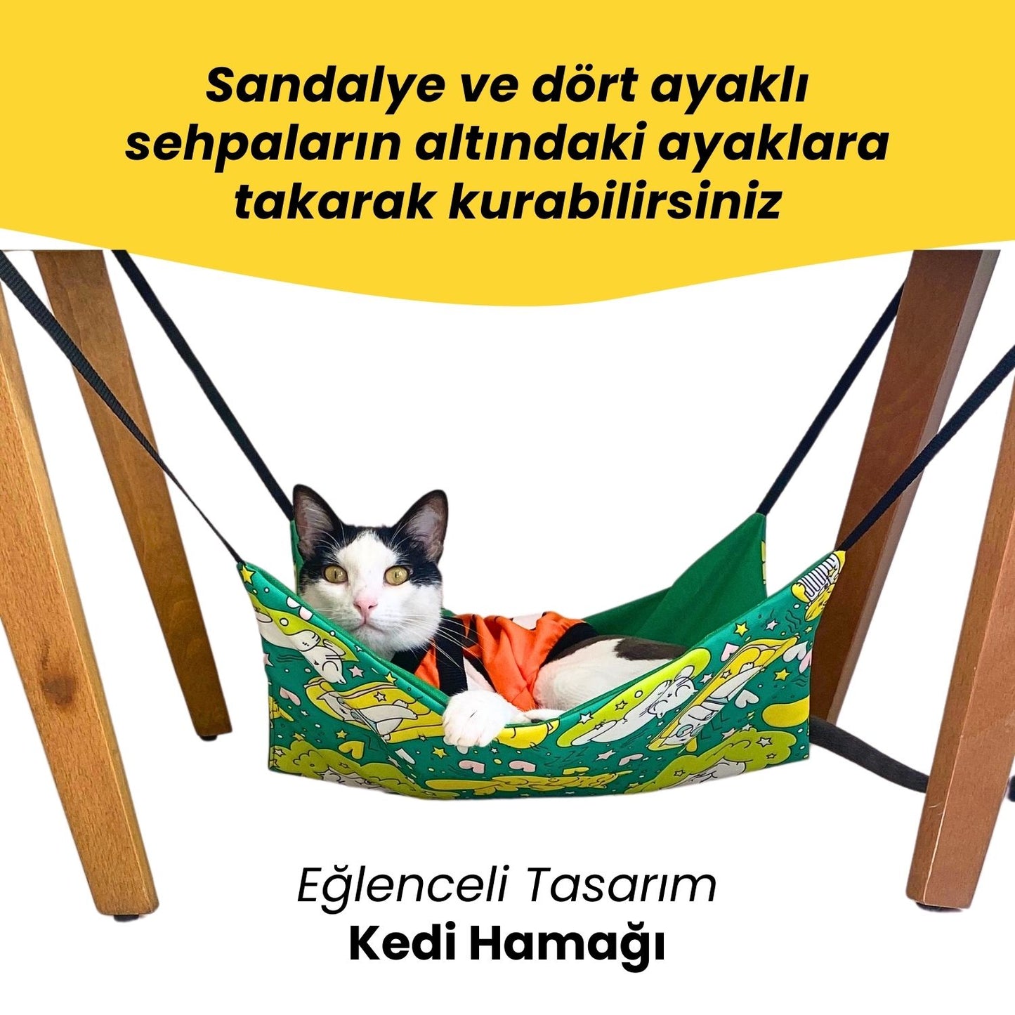 Yeşil Kedi Hamağı Sandalyeye Takılabilen, Konforlu ve Pratik Kedi Yatağı