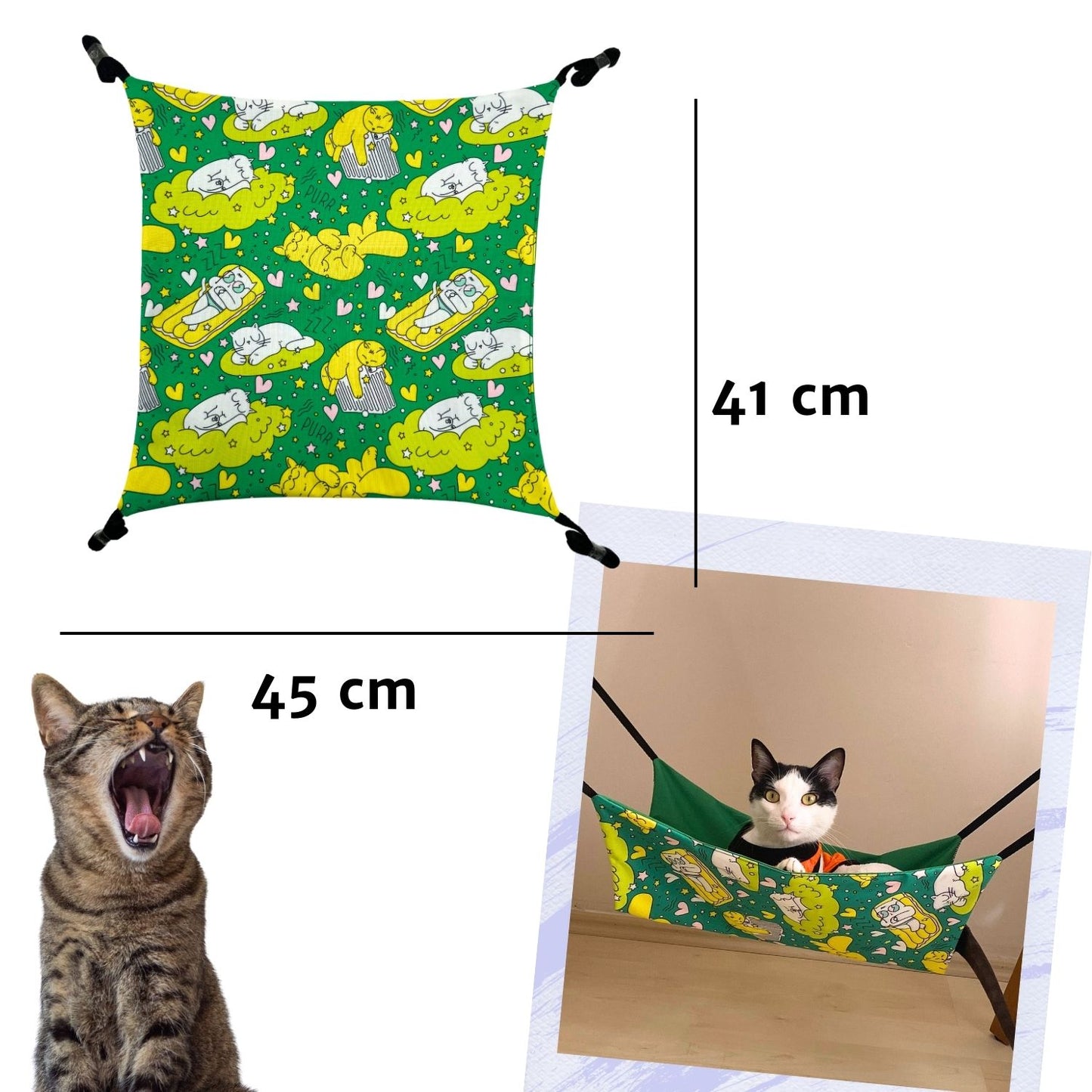 Yeşil Kedi Hamağı Sandalyeye Takılabilen, Konforlu ve Pratik Kedi Yatağı