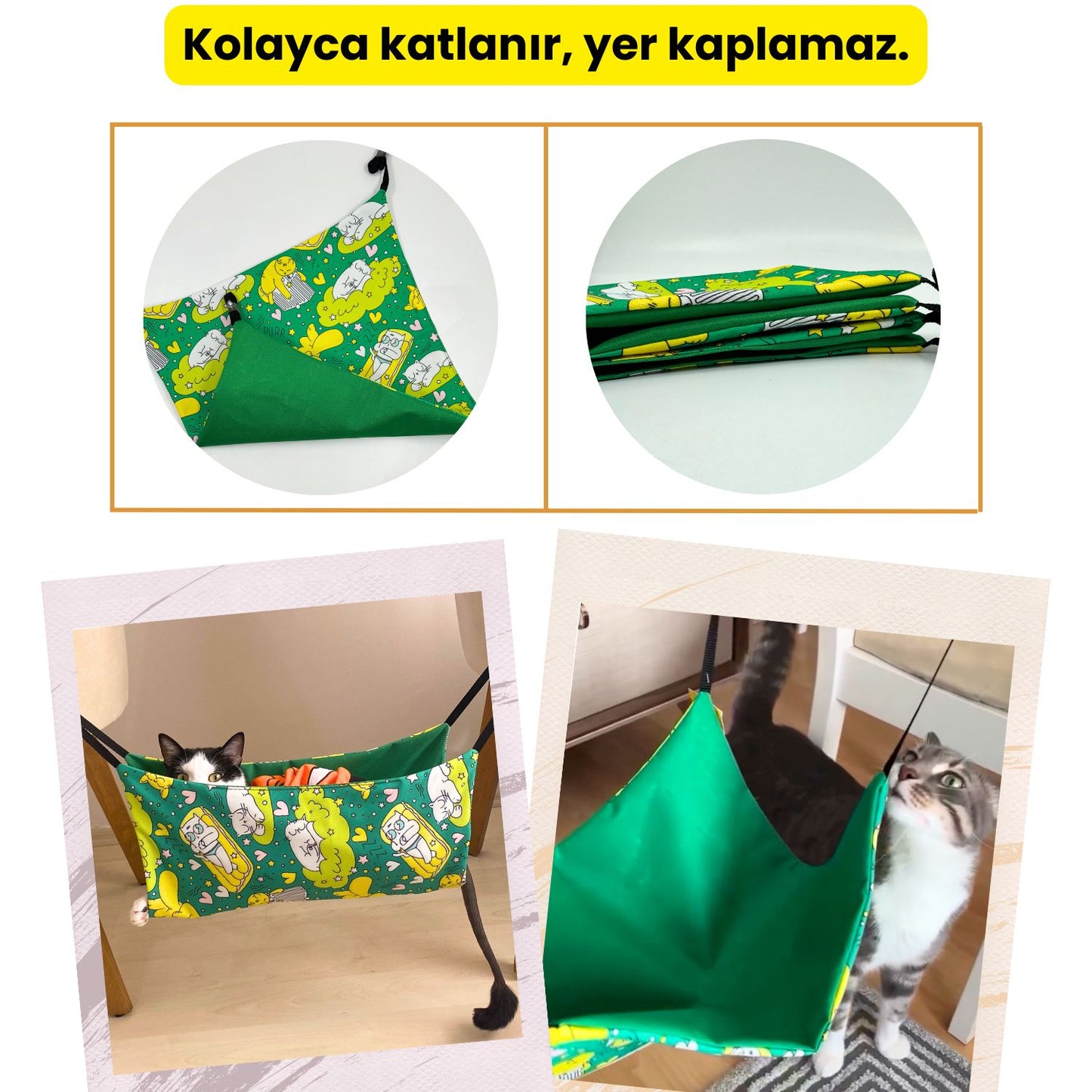 Yeşil Kedi Hamağı Sandalyeye Takılabilen, Konforlu ve Pratik Kedi Yatağı
