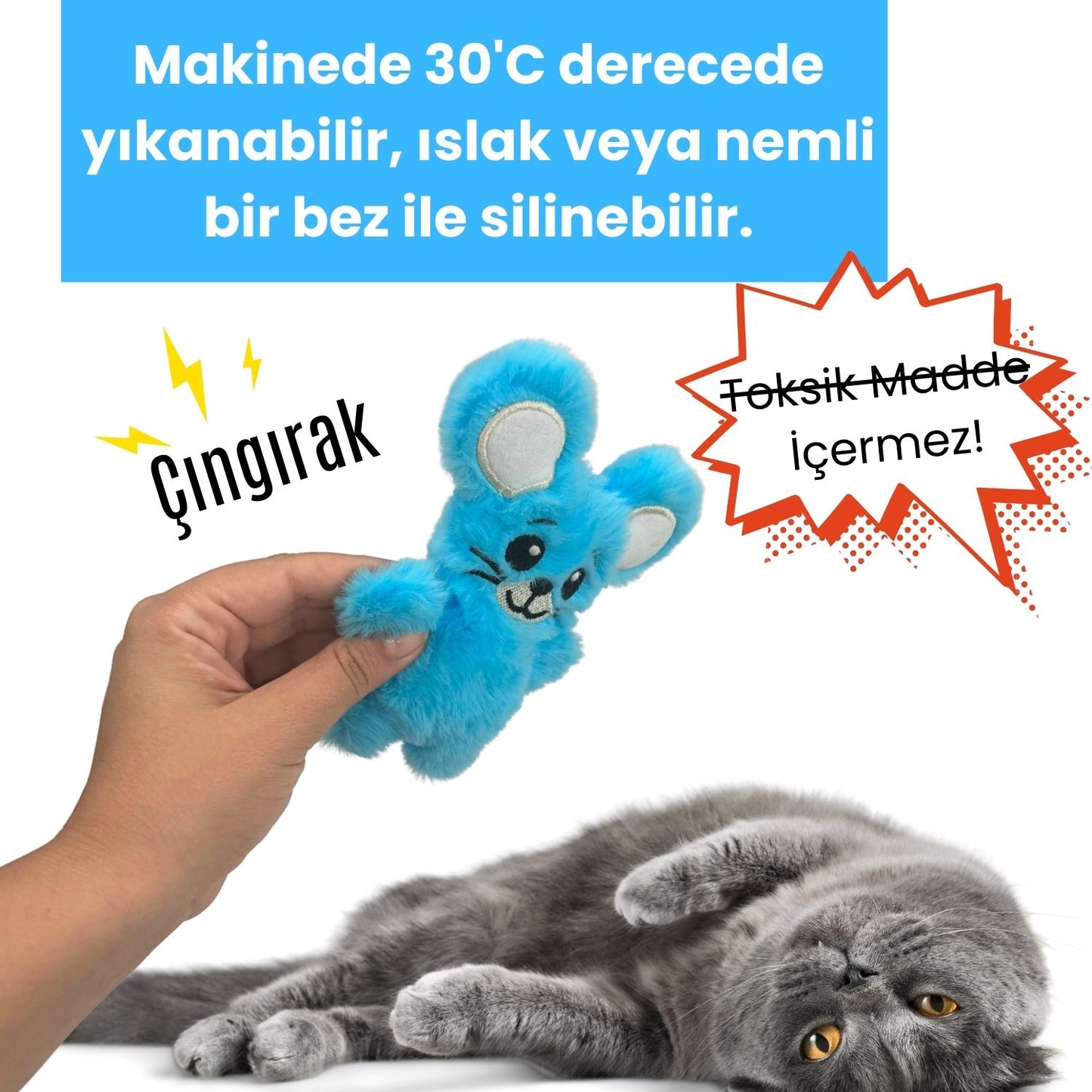 Miyav Sevimli Fare Peluş Kedi Oyuncağı Çıngırak Sesli Kedi Aktivite Oyuncağı