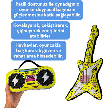 Köpek Peluş Oyuncak Seti VikVikli Gitar ve Peluş Radyo Köpekler için Eğlenceli Aktivite Oyuncakları